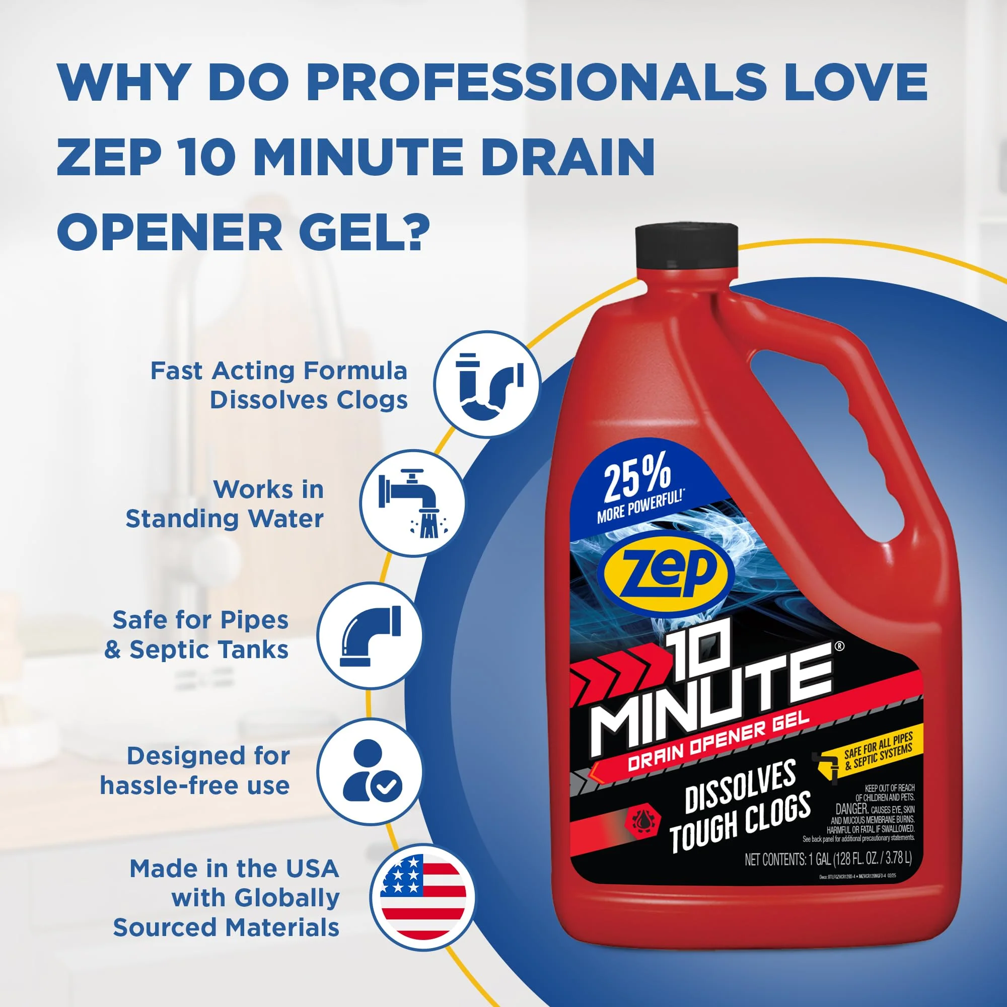 Zep 10 Minute Drain Opener Gel 1 Gallon (Case of 4) ZHCR128NG - Commercial Strength, Fast Acting and Safe for All Pipes - Image 7
