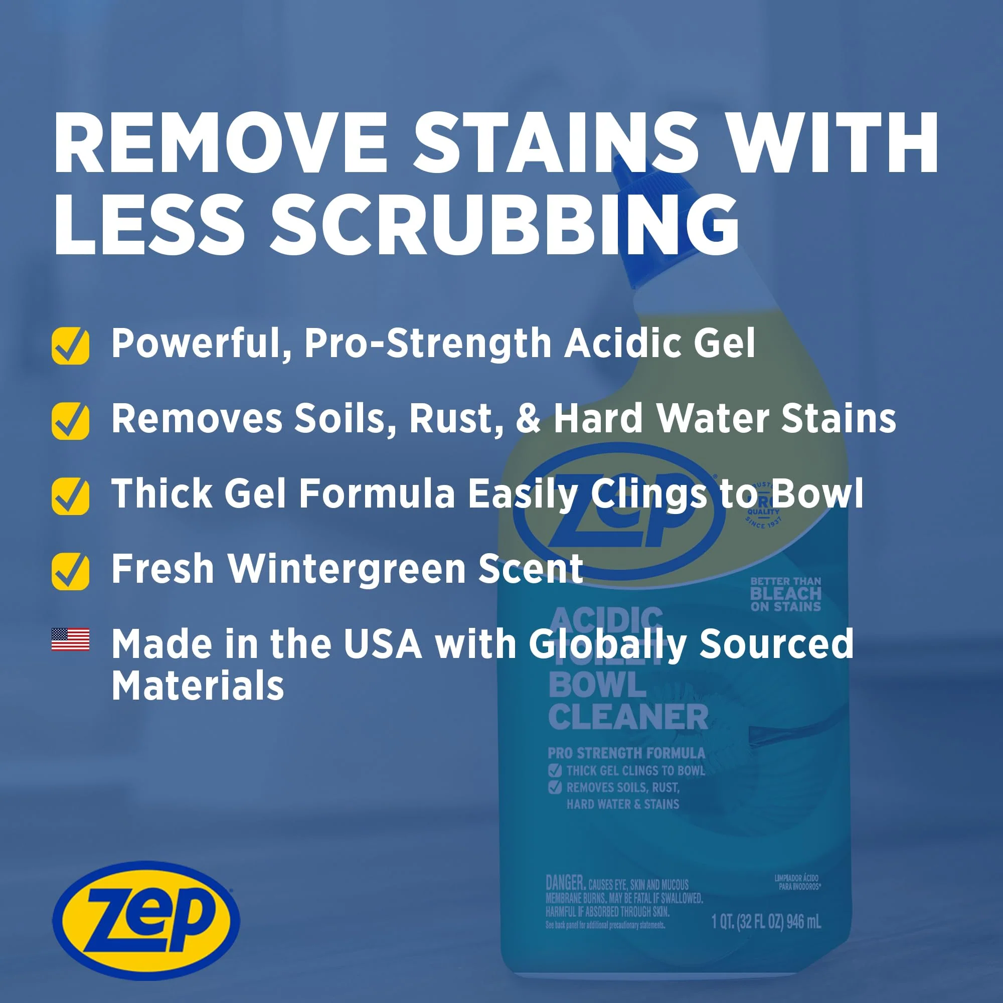 Zep Acidic Toilet Bowl Cleaner - 32 oz (Case of 4) - ZUATBC324 - Experience the Ultimate Cleaning Power with Our 2x Thicker Clinging Formula, Designed to Deliver a Professional-Quality Clean - Image 7