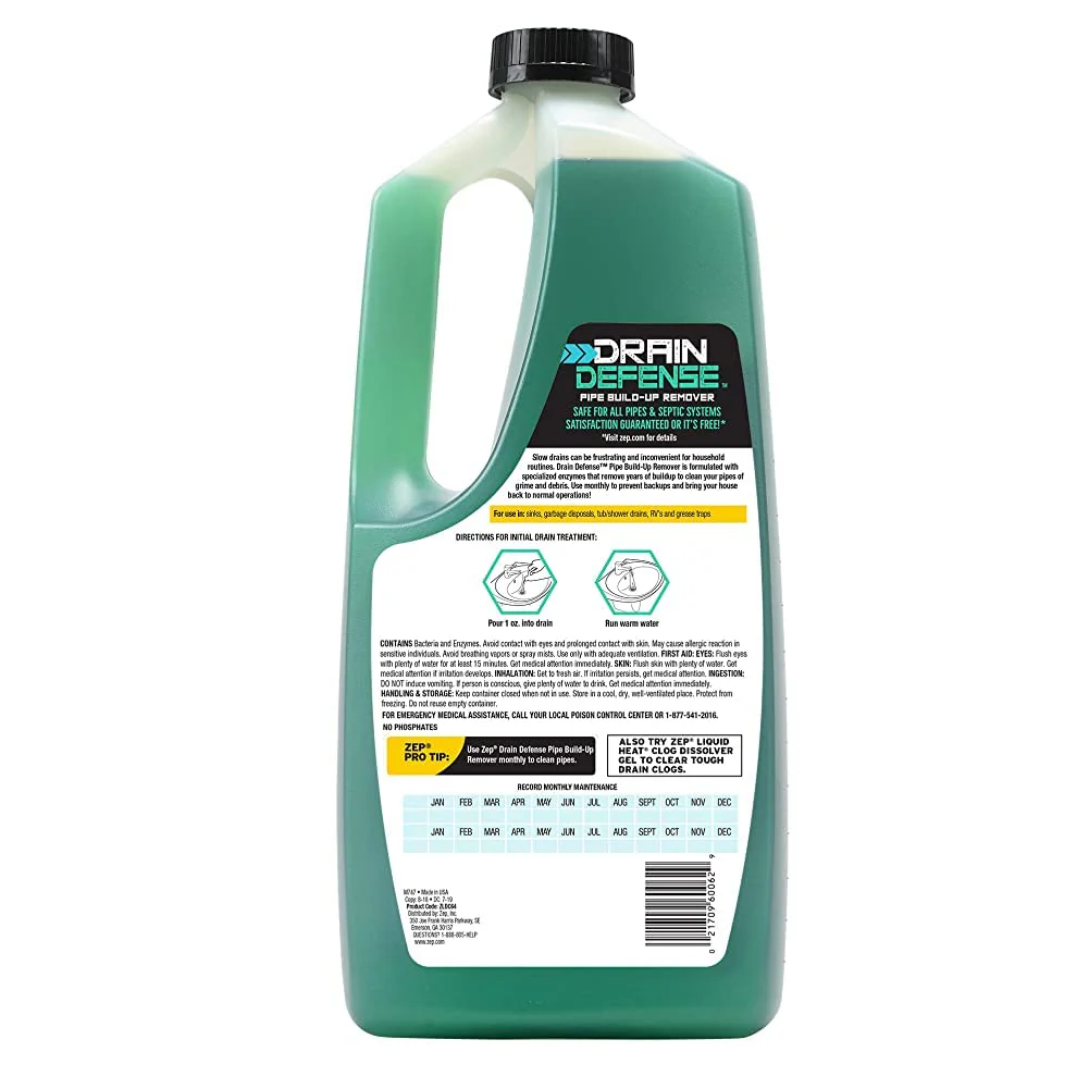 Zep Drain Defense Pipe Build-Up Remover - 64 oz (Case of 4) ZLDC64 - Professional Strength Liquid Pipe Build Up Remover - Image 2