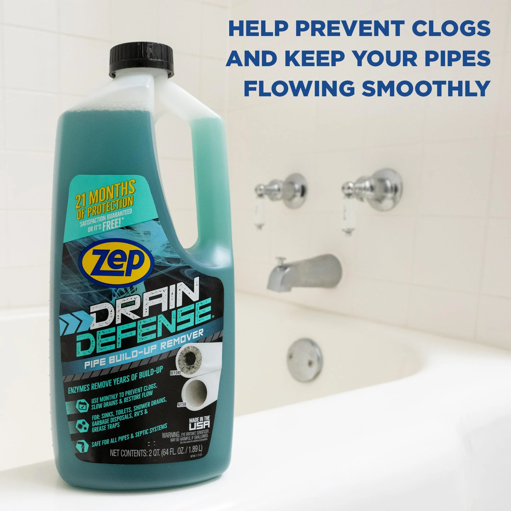 Zep Drain Defense Pipe Build-Up Remover - 64 oz (Case of 4) ZLDC64 - Professional Strength Liquid Pipe Build Up Remover - Image 4