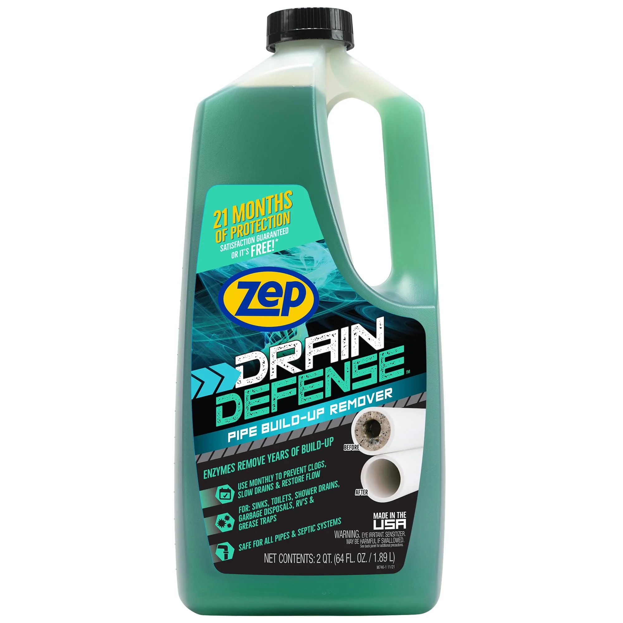 Zep Drain Defense Pipe Build-Up Remover - 64 oz (Case of 4) ZLDC64 - Professional Strength Liquid Pipe Build Up Remover - Image 9