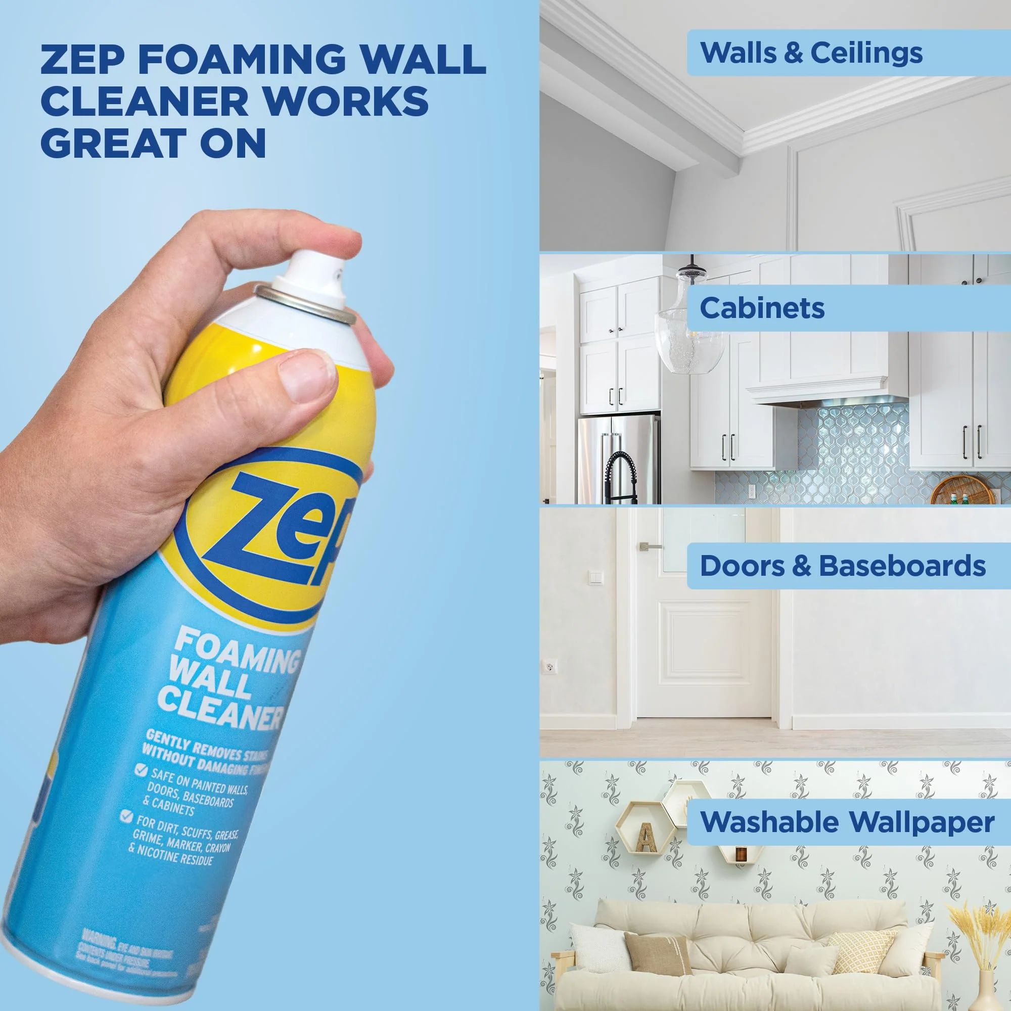 Zep Foaming Wall Cleaner - 18 oz (Case of 4) ZUFWC18 - Removes Stains Without Damaging Finishes - Image 5