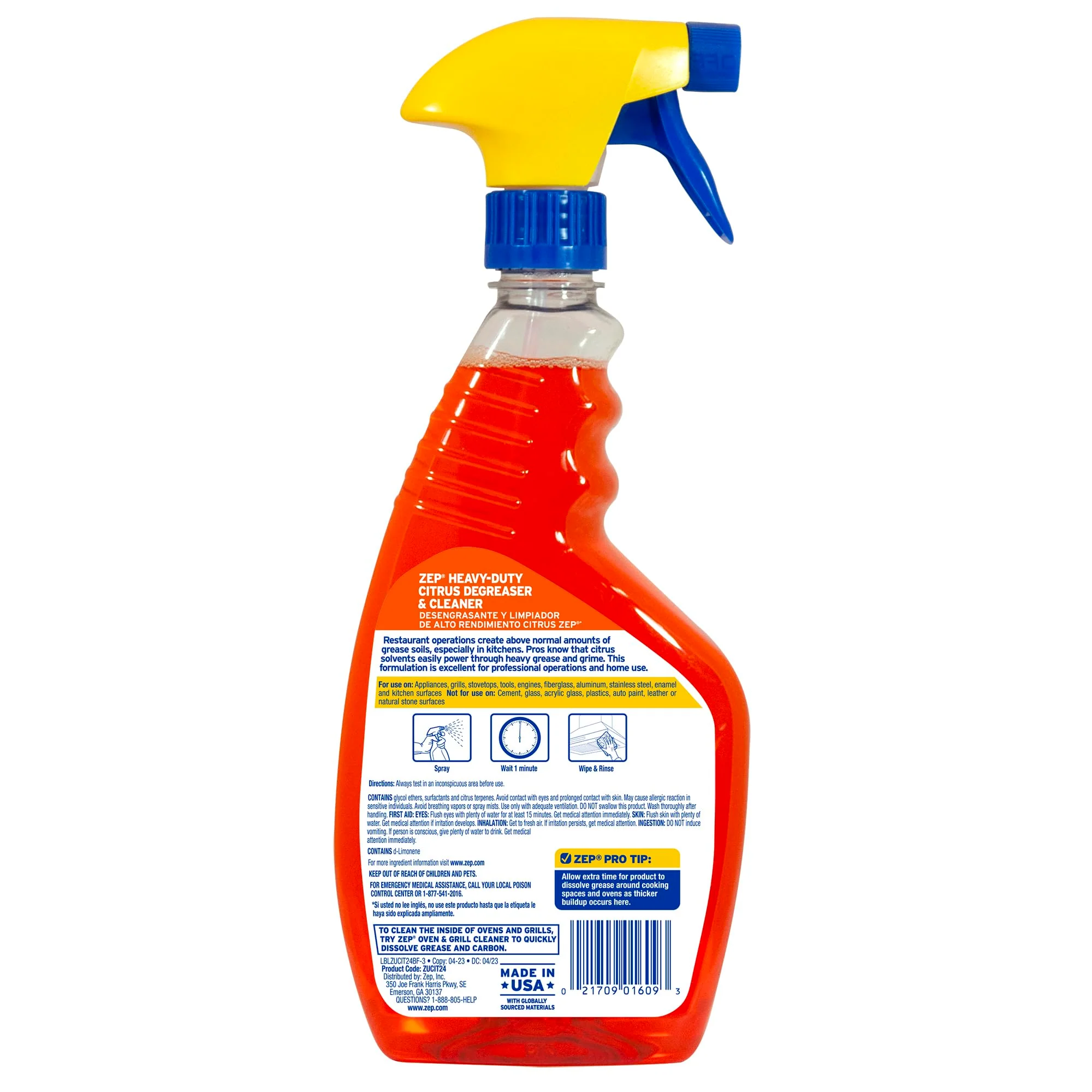 Zep Heavy-Duty Citrus Degreaser and Cleaner - 24 oz (Case of 12) ZUCIT24 - Restaurant Grade, Removes Oil, Grease, Adhesive, and Kitchen Soil on Stovetops, Appliances - Image 6