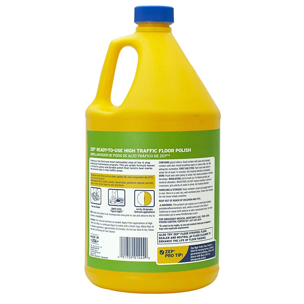 Zep High Traffic Floor Polish - 1 Gal (Case of 2) ECZUHTFF1282- Scuff-Resistant Durable Finish for Vinyl, Concrete, Rubber, Tile, and Terrazzo Floors - Image 2