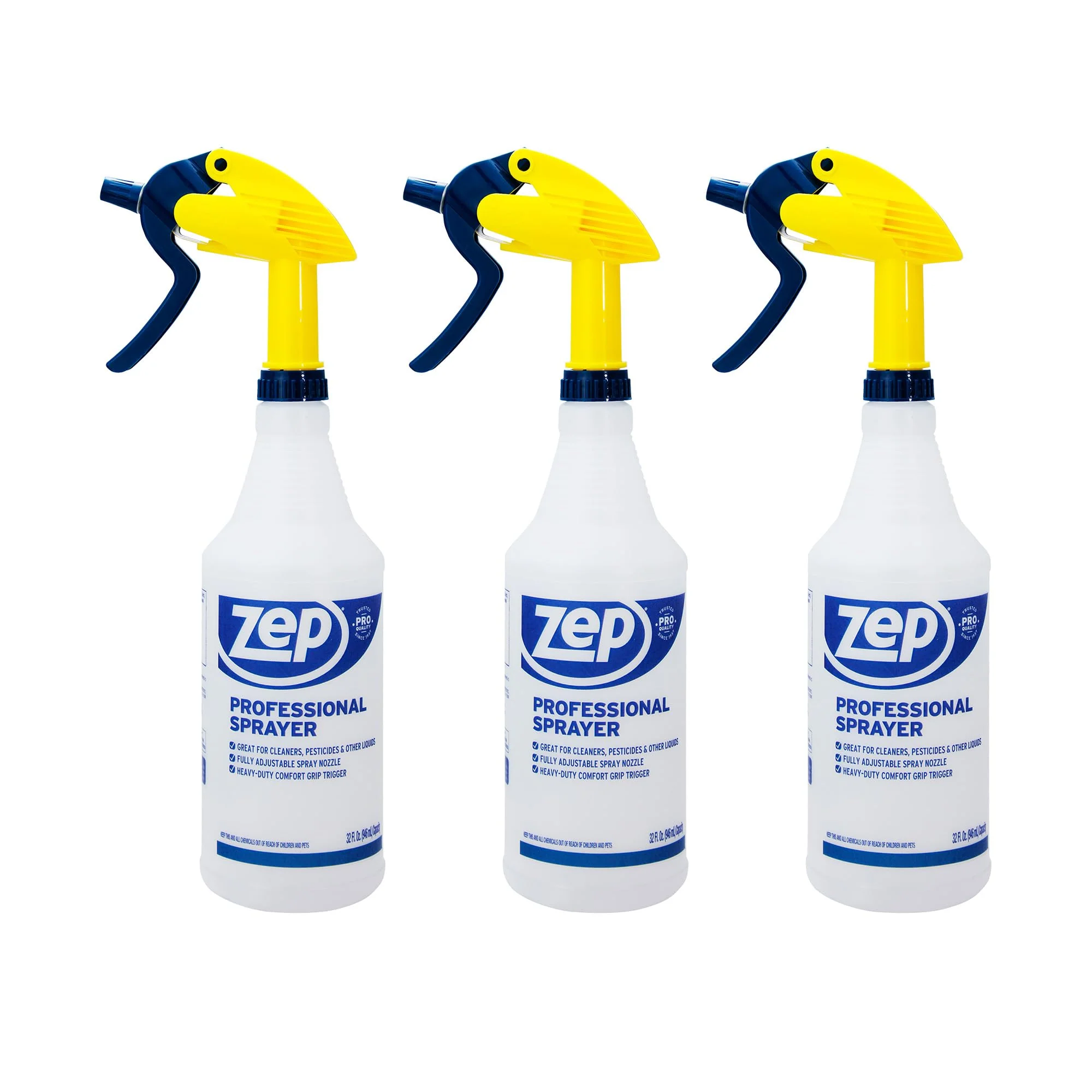 ZEP Professional Sprayer Bottle - 32 oz (Pack of 3) - HDPRO1 - Versatile Adjustable Nozzle Spray Bottles with a Fine Mist or Powerful Spray, Refillable for Diluted Concentrate