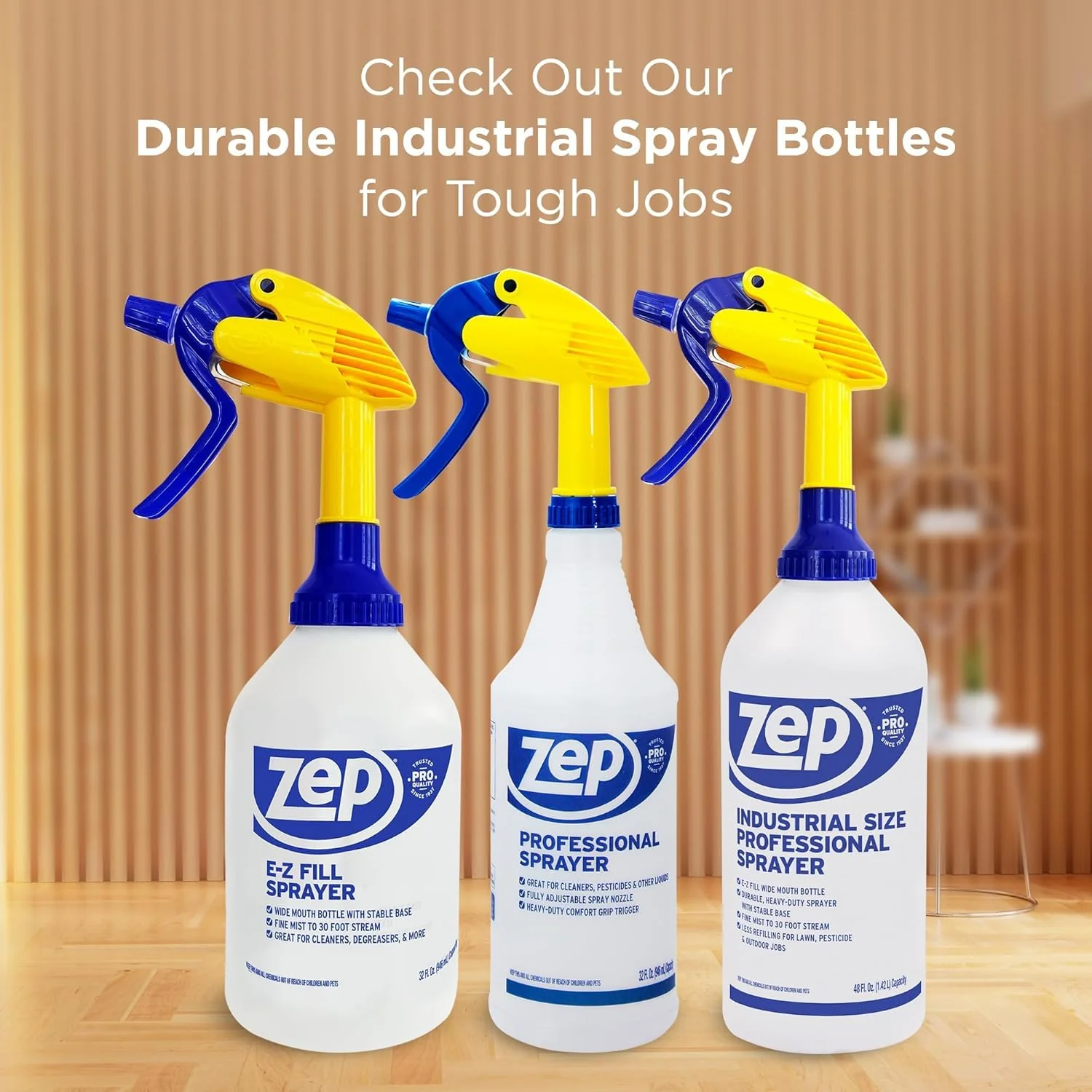 ZEP Professional Sprayer Bottle - 32 oz (Pack of 3) - HDPRO1 - Versatile Adjustable Nozzle Spray Bottles with a Fine Mist or Powerful Spray, Refillable for Diluted Concentrate - Image 5