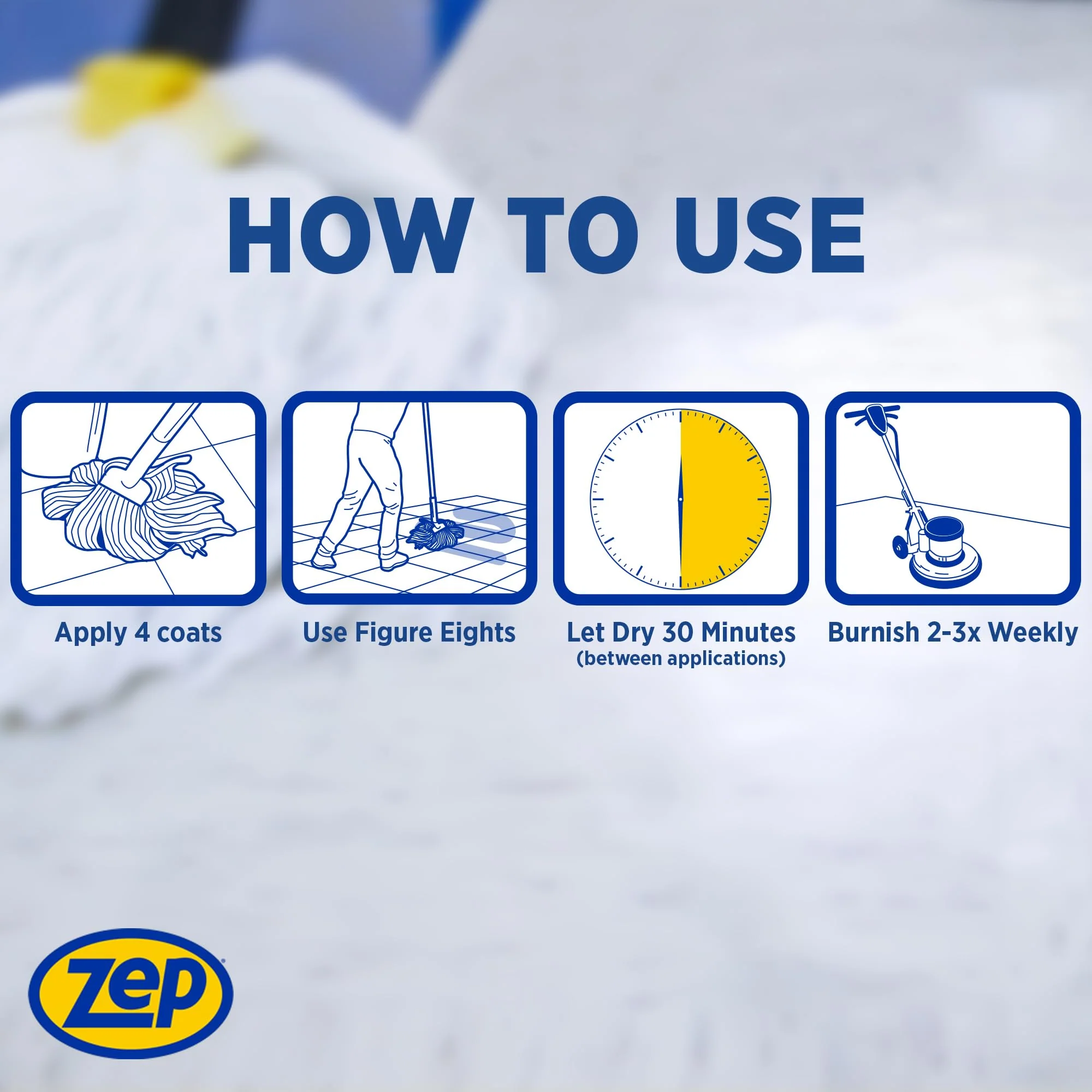 Zep Wet Look Floor Polish - 1 Gallon (Case of 2) ECZUWLFF1282 - Long Lasting Glossy Finishing Polish, Scuff & Slip Resistant, for Vinyl (VCT), Sealed Concrete, Rubber, and No-Wax Tile Floors - Image 4
