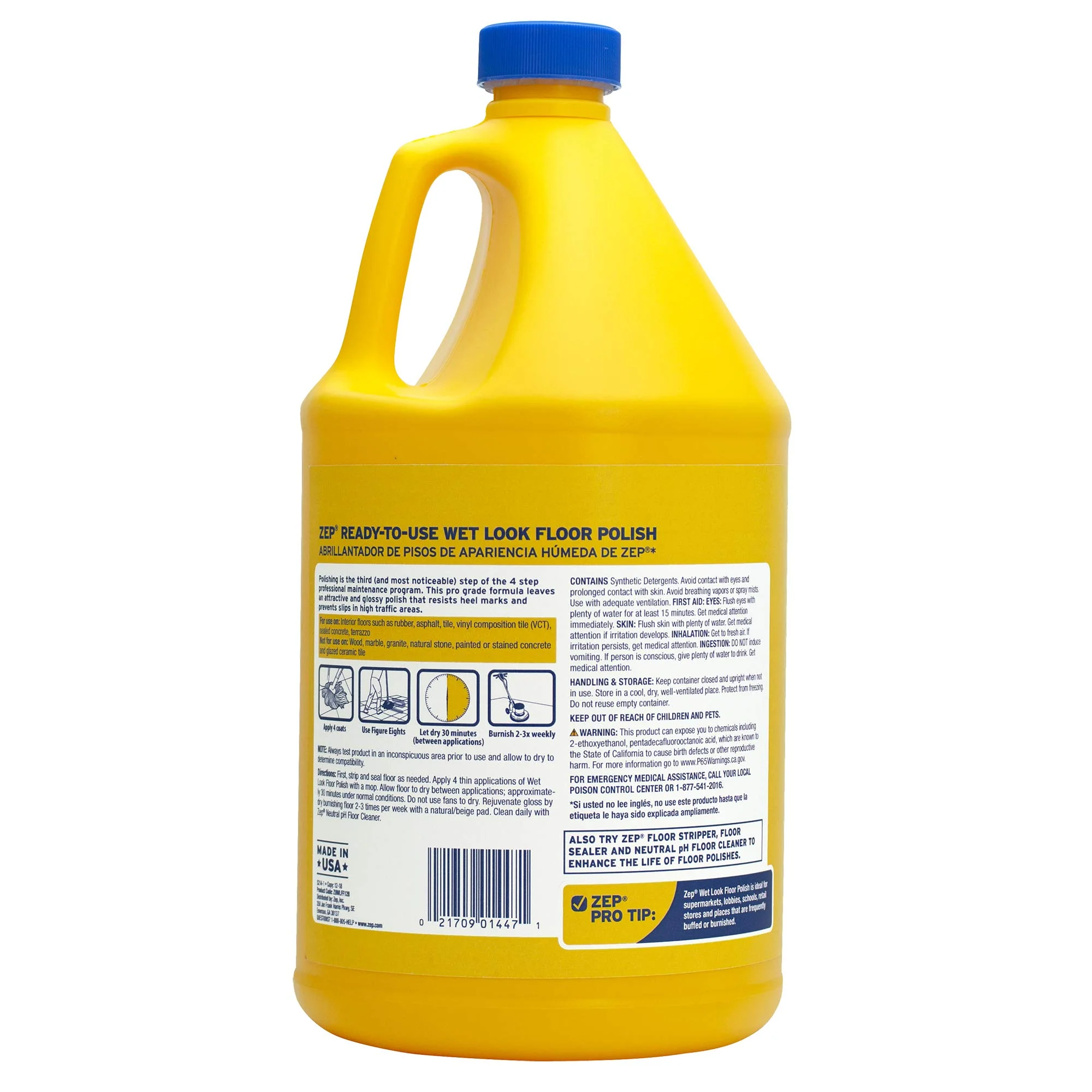 Zep Wet Look Floor Polish - 1 Gallon (Case of 2) ECZUWLFF1282 - Long Lasting Glossy Finishing Polish, Scuff & Slip Resistant, for Vinyl (VCT), Sealed Concrete, Rubber, and No-Wax Tile Floors - Image 8