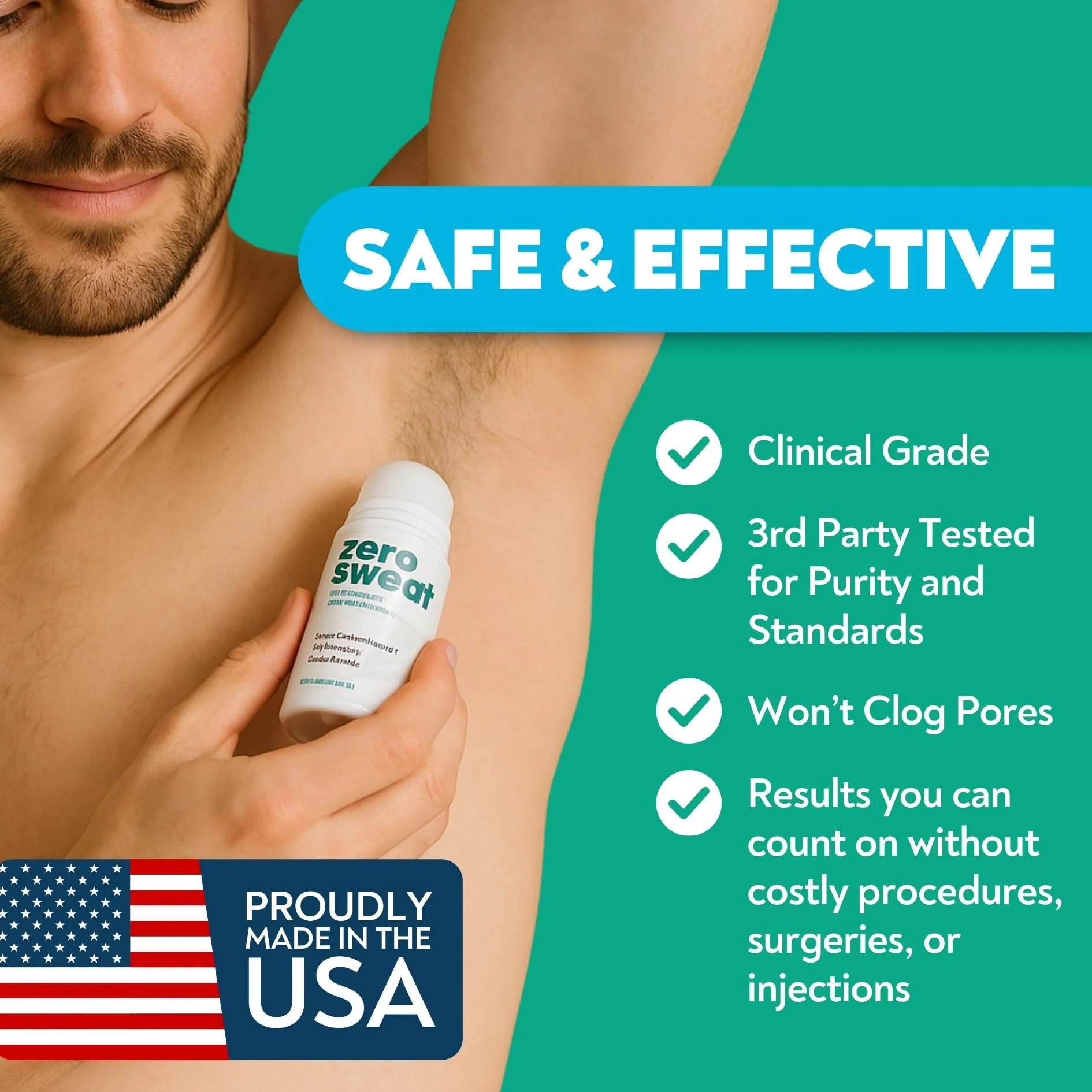 ZeroSweat Antiperspirant Deodorant | Clinical Strength Hyperhidrosis Treatment - Reduces Armpit Sweat 1.2 Fl.Oz (1 Pack) - Image 5