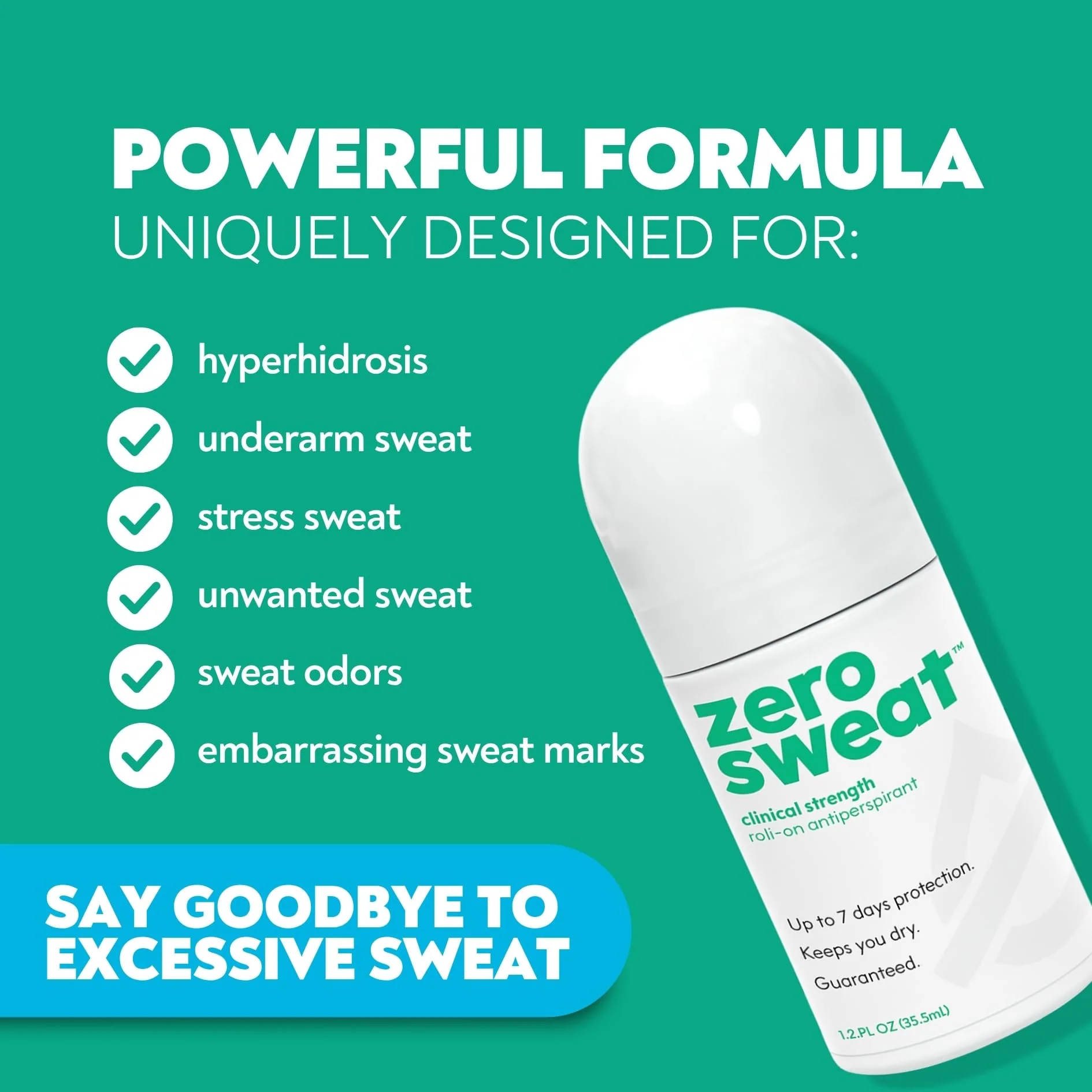 ZeroSweat Antiperspirant Deodorant | Clinical Strength Hyperhidrosis Treatment - Reduces Armpit Sweat 1.2 Fl.Oz (1 Pack) - Image 9