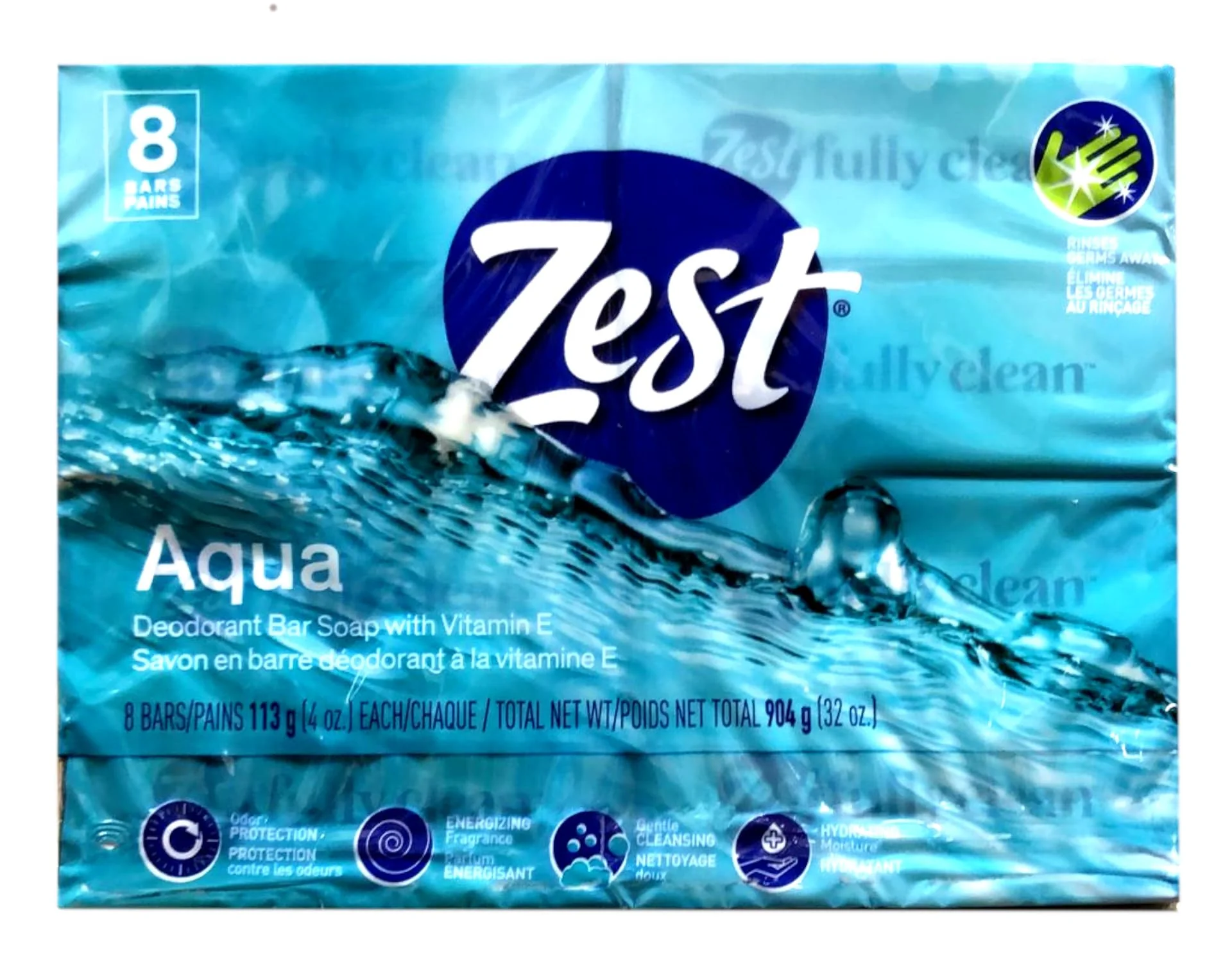 Zest Aqua Pure Cleansing Bar Soap 20% More Moisture 8 Count Pack of 2 - Image 7