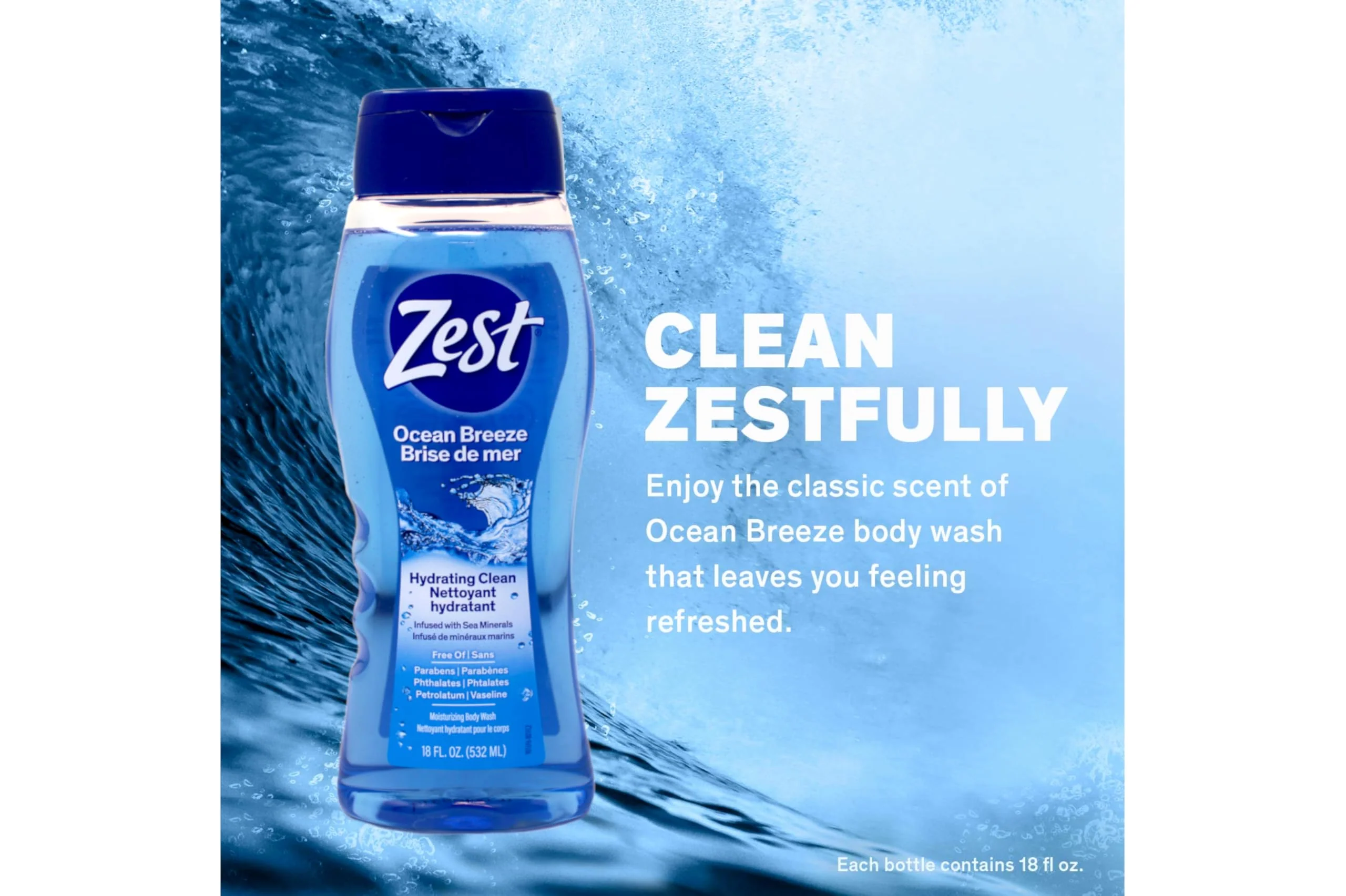 Zest Body Wash - Enriched with Sea Minerals - Invigorating Scent - Hydrating Body Soap - Suitable for All Skin Types - Ocean Breeze - 6 pc - Image 3