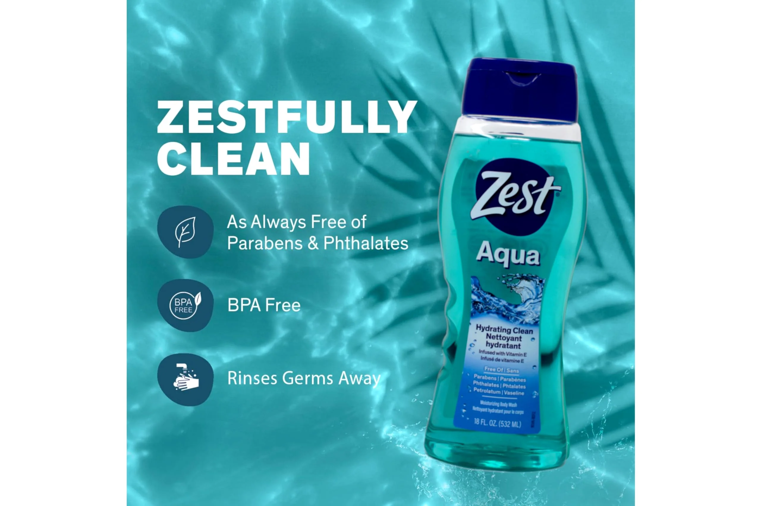 Zest Hydrating Body Wash - Aqua - Moisturizing Body Wash for Men and Women - Bath Soap with Vitamin E - Gentle Paraben Free Formula - 6 pc - Image 3