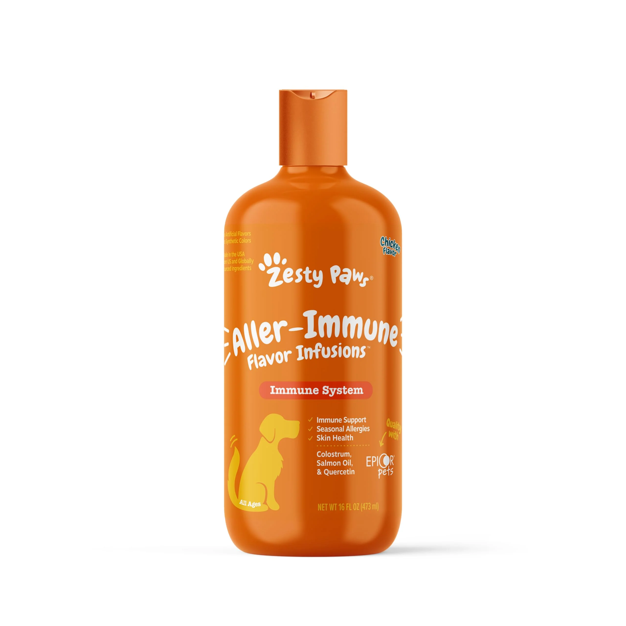 Zesty Paws Allergy & Immune Flavor Infusions for Dogs - with Omega 3 Salmon Oil for Sensitive Skin, EpiCor Pets, Colostrum & Quercetin - Supports Seasonal Allergies - Chicken Flavor - 16 fl oz - Image 2