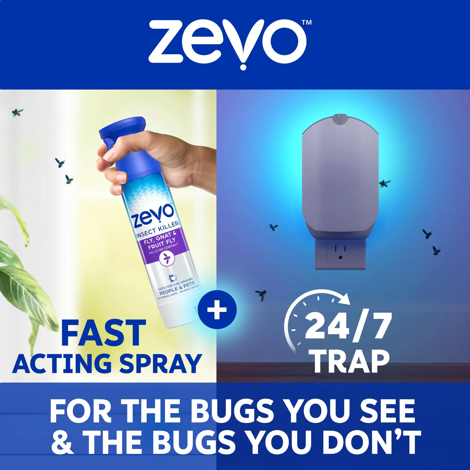 Zevo Flying Insect Killer Spray - Bug Spray for Home Use - Versatile Gnat, Mosquito, Fruit Fly Killer & More - with Rosemary & Cornmint Oil - for Indoor & Outdoor Use (3 Bottles)