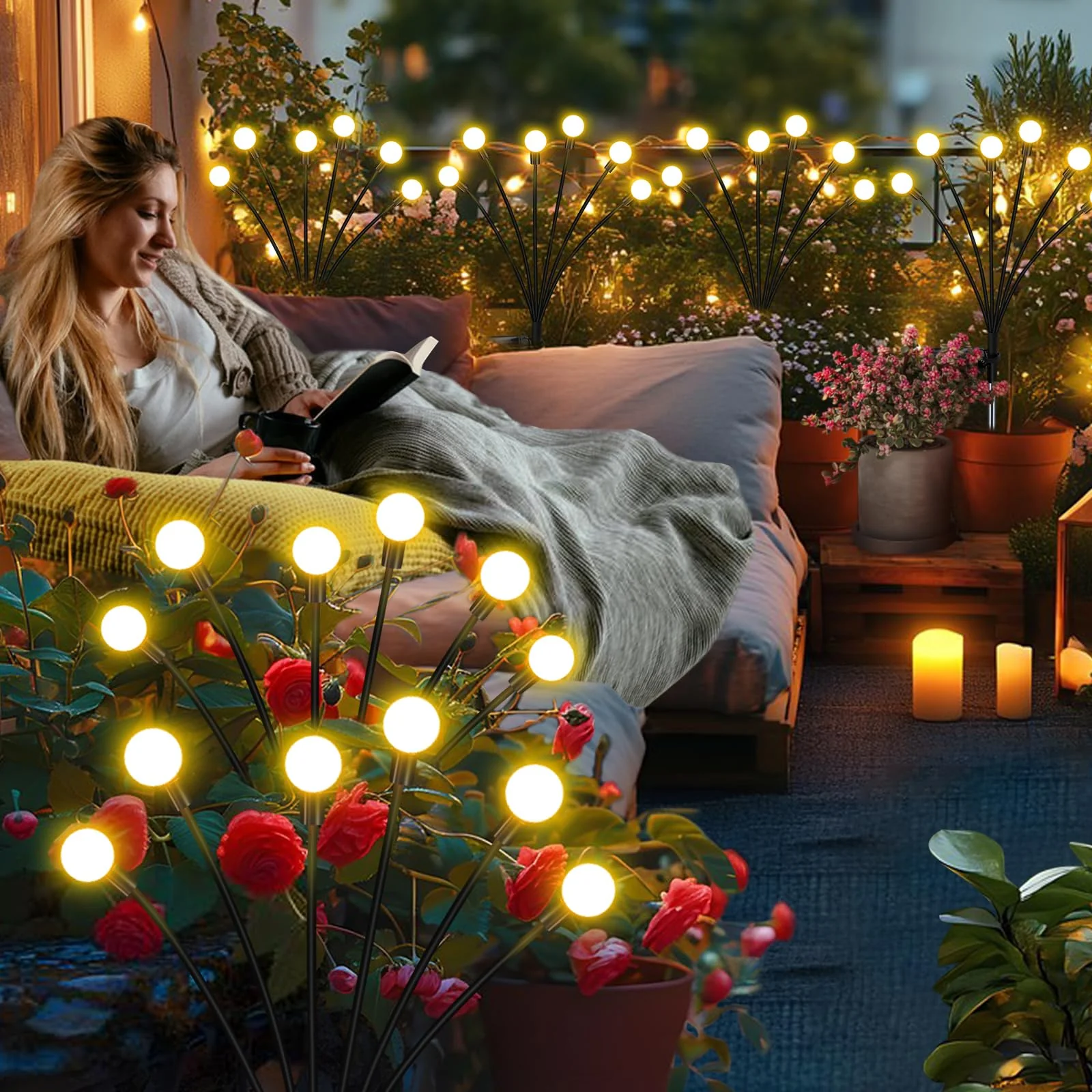 ZFNN Solar Garden Lights Outdoor, 4 Pack Firefly Swaying Lights, Waterproof Garden Decor for Yard Patio Pathway Lawn, Gardening Gifts for Women Christmas Decoration - Image 9