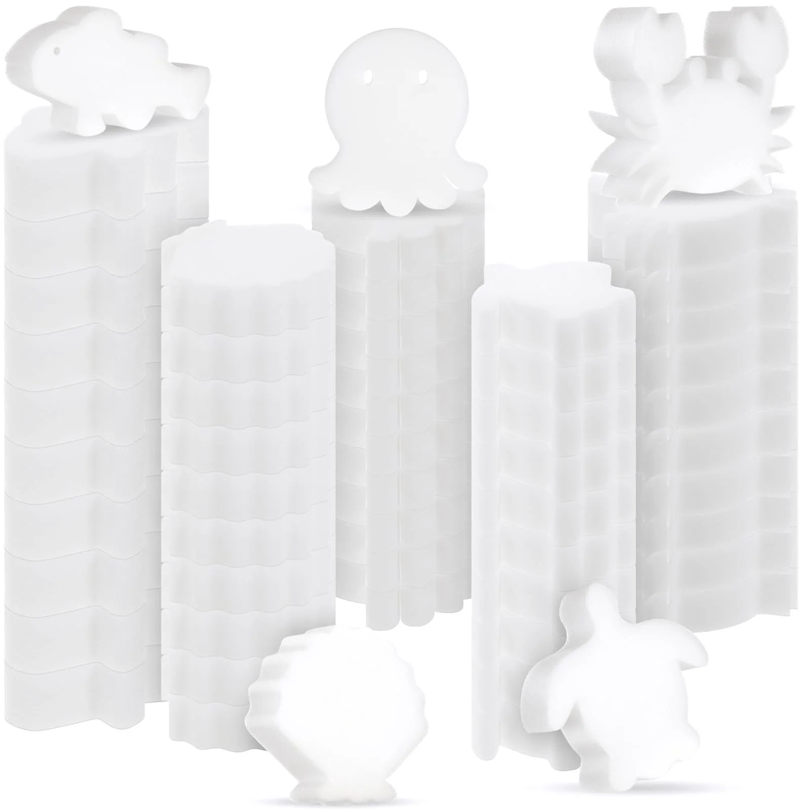 Zhehao 50 Pack 5 Shapes Hot Tub Sponge Absorber Oil Absorbing Sponge Foam Hot Tub Scum Absorber for Swimming Pool Spa Cleaning Accessories(White)