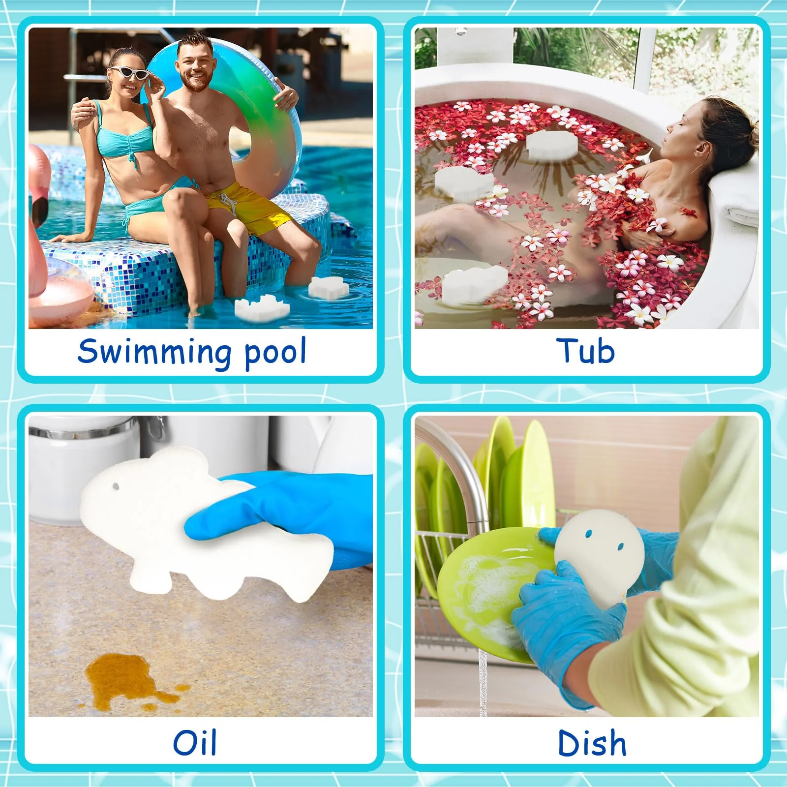 Zhehao 50 Pack 5 Shapes Hot Tub Sponge Absorber Oil Absorbing Sponge Foam Hot Tub Scum Absorber for Swimming Pool Spa Cleaning Accessories(White) - Image 3