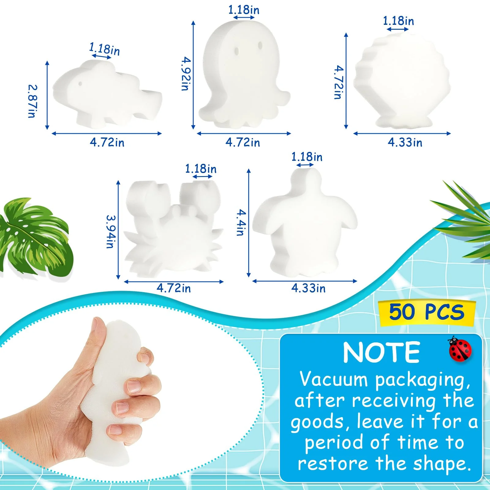 Zhehao 50 Pack 5 Shapes Hot Tub Sponge Absorber Oil Absorbing Sponge Foam Hot Tub Scum Absorber for Swimming Pool Spa Cleaning Accessories(White) - Image 6