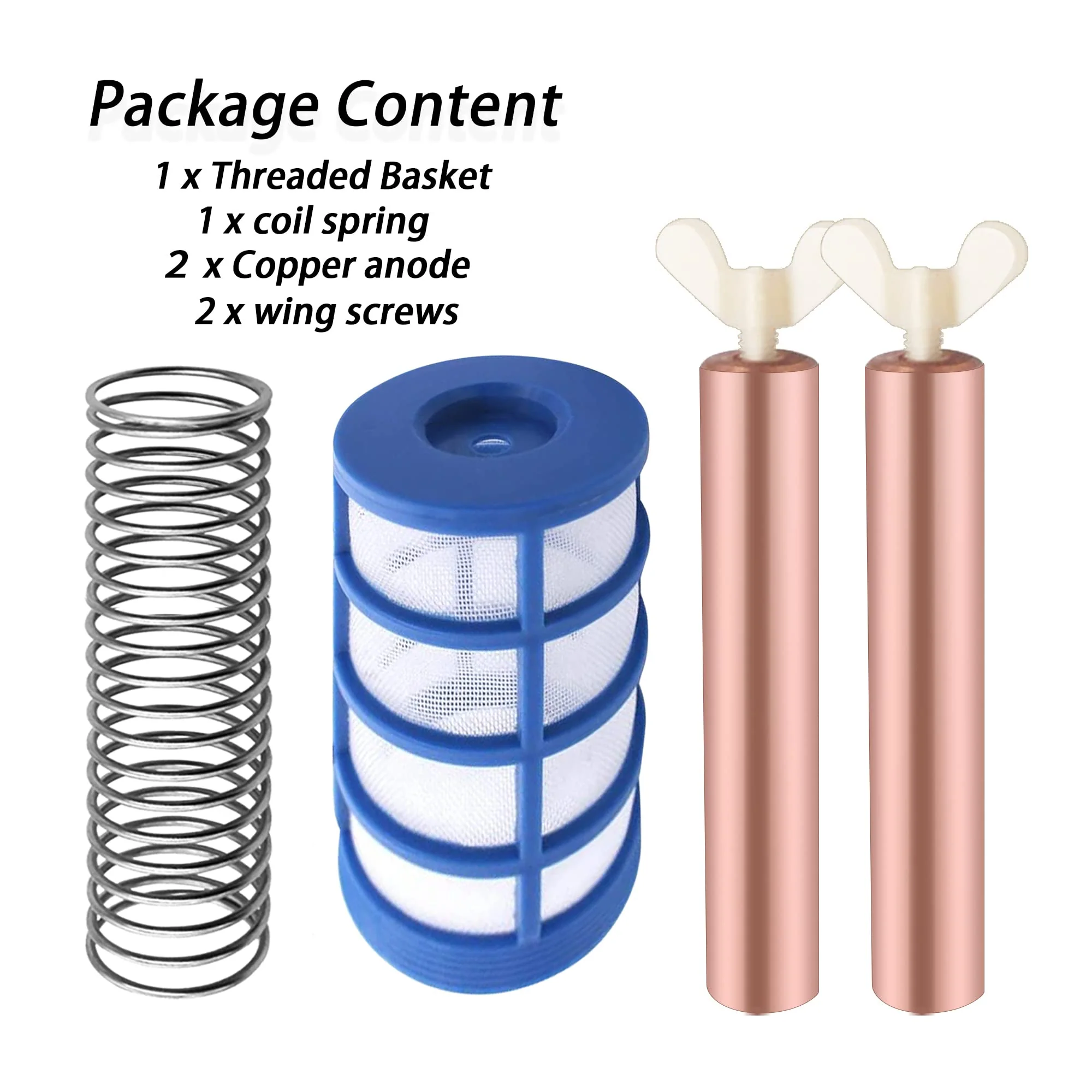 Zhitaoxun 6 Pcs Copper Anode Replacement Kit Solar Pool Replacement Copper Anode,4.13 x 0.71 Inch Threaded M6,Includes Copper Anode, Threaded Basket,Spring,Wing Screw - Image 8