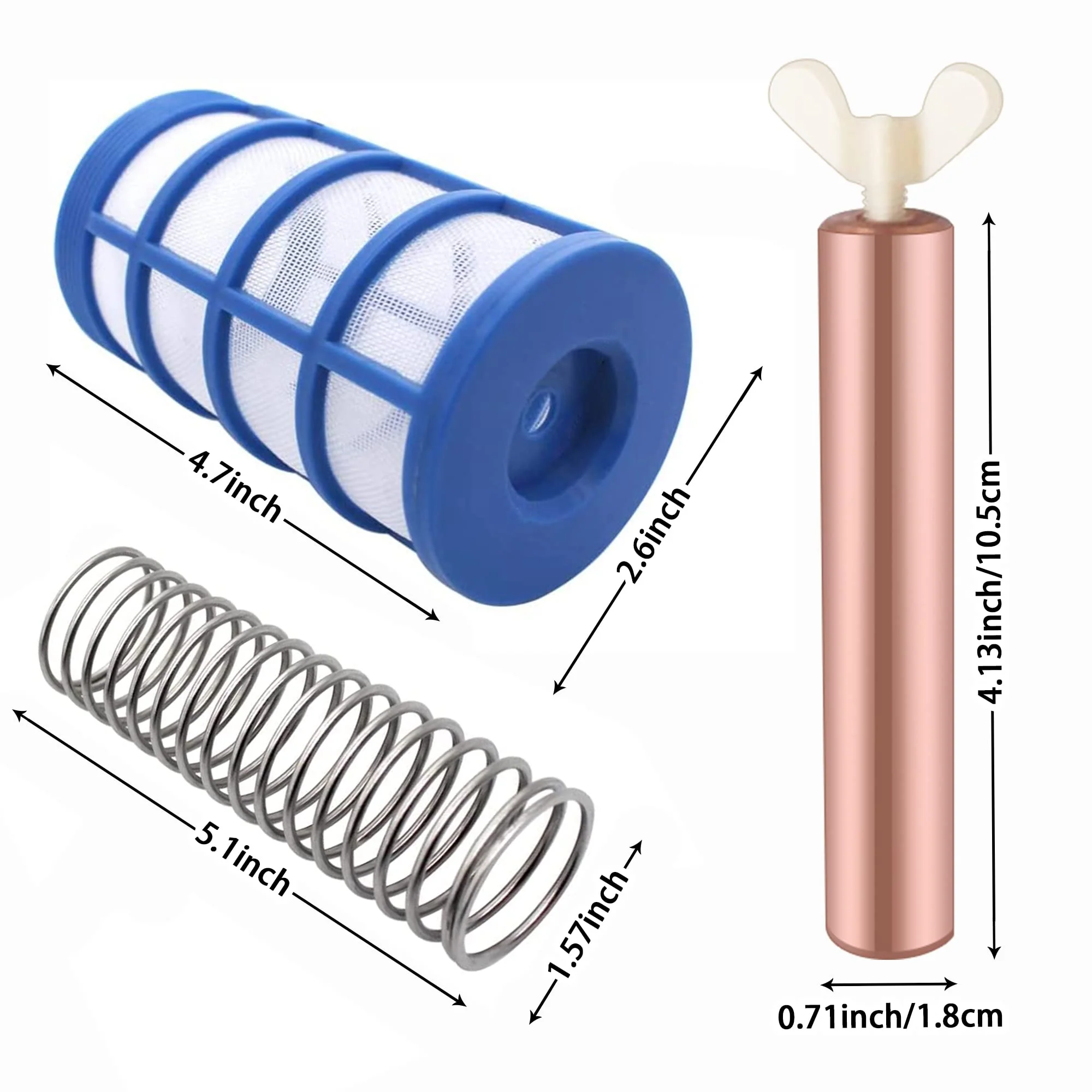 Zhitaoxun 6 Pcs Copper Anode Replacement Kit Solar Pool Replacement Copper Anode,4.13 x 0.71 Inch Threaded M6,Includes Copper Anode, Threaded Basket,Spring,Wing Screw - Image 9