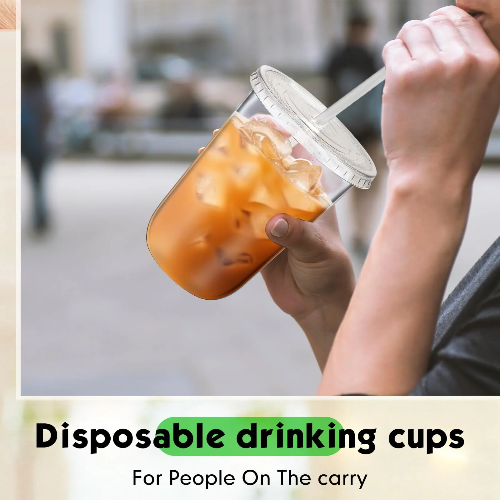 Ziliny 50 Sets Clear Plastic Cups with Lids and Straws, Disposable Iced Coffee Cups Drinking PET for Cold Drinks, Juice, Smoothie, Coffee Shops, Party, Christmas(Clear,16 oz) - Image 3
