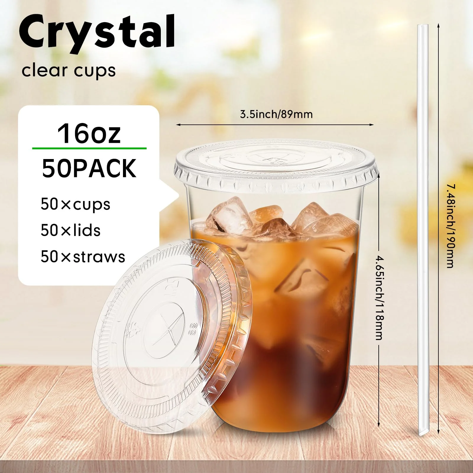 Ziliny 50 Sets Clear Plastic Cups with Lids and Straws, Disposable Iced Coffee Cups Drinking PET for Cold Drinks, Juice, Smoothie, Coffee Shops, Party, Christmas(Clear,16 oz) - Image 5