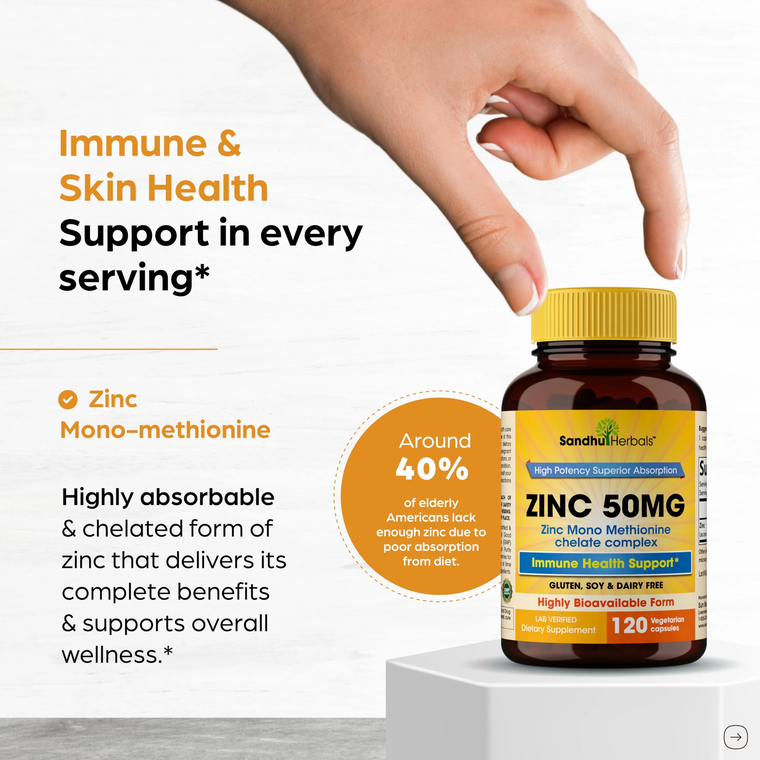 Zinc 50mg Capsules For Men and Women, 240 Count | Highly Absorbable Zinc Supplements For Immune System Support | Zink 50 mg Mono Methionine Chelated Complex | Helps with Skin Health & Overall Immunity - Image 2