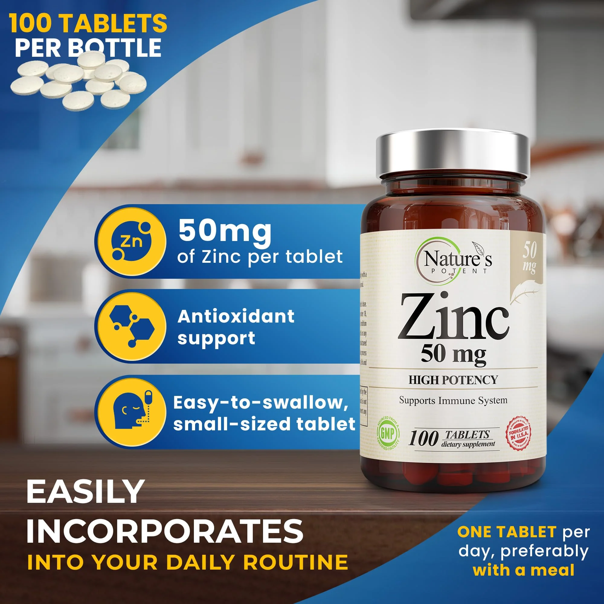 Zinc 50mg [High Potency] Supplement - Immune Support System from Natural Zinc (Oxide/Citrate) 100 Tablets, Made by Nature’s Potent. - Image 6