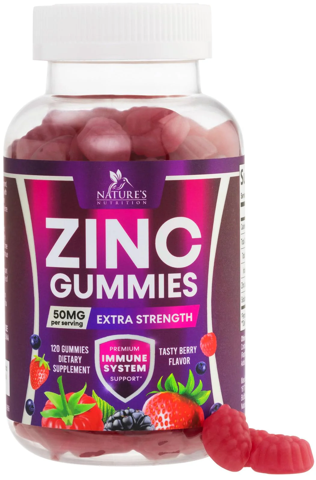 Zinc Gummies 50mg Per Serving - Immune Skin & Bone Support Health Gummy - Premium Antioxidant Chewable, High Absorption Vegan, Best Zinc Supplements Vitamin for Adults, Tasty Berry Flavor, 120 Gummies