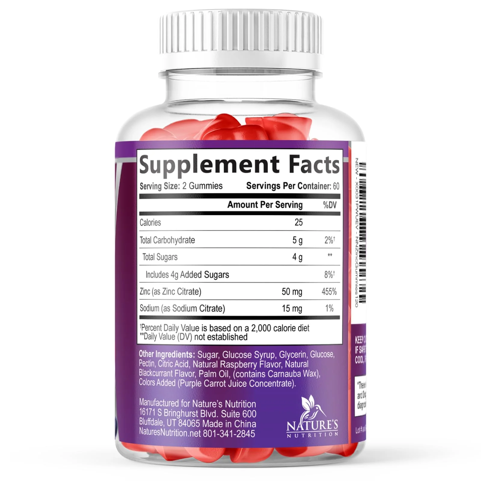 Zinc Gummies 50mg Per Serving - Immune Skin & Bone Support Health Gummy - Premium Antioxidant Chewable, High Absorption Vegan, Best Zinc Supplements Vitamin for Adults, Tasty Berry Flavor, 120 Gummies - Image 2