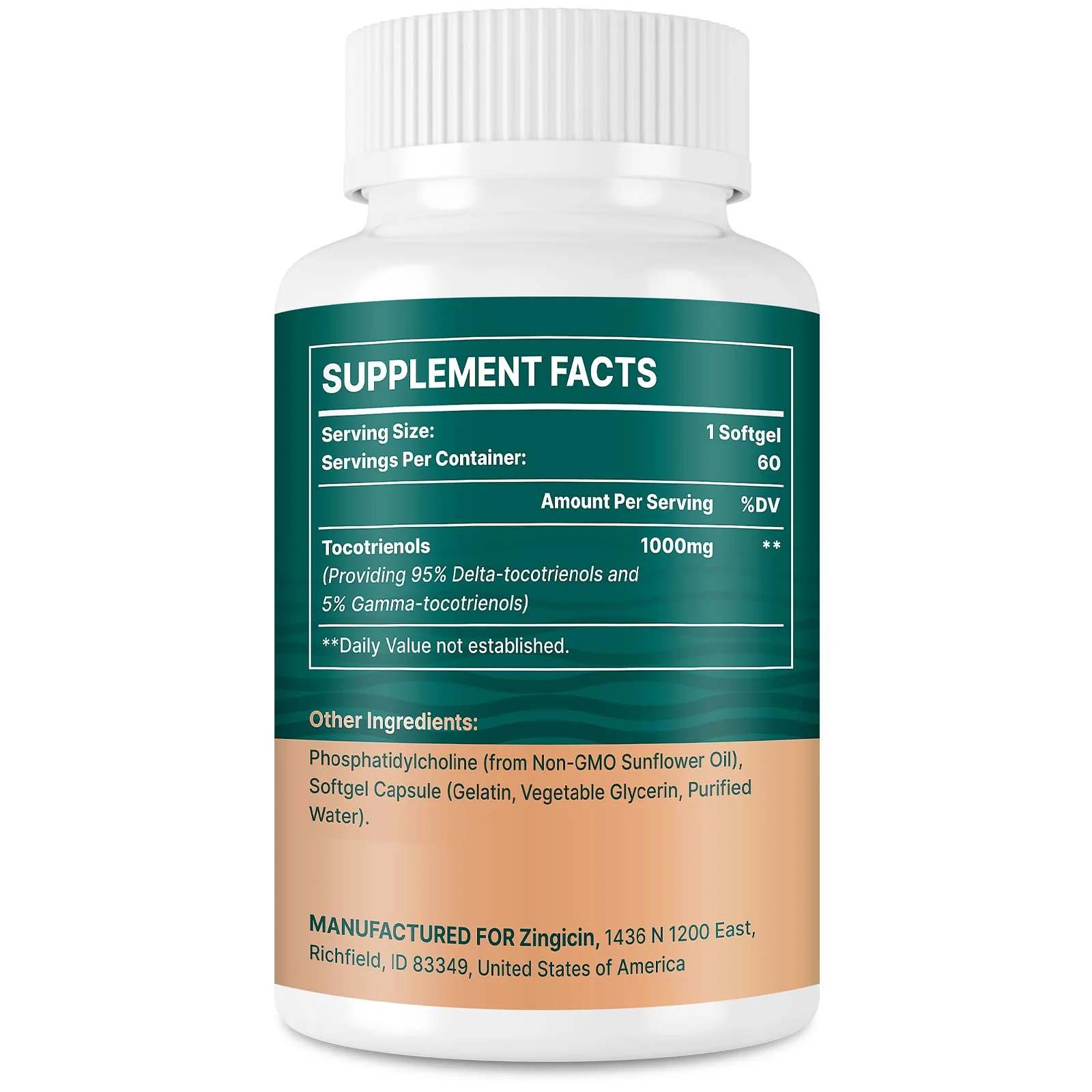 Zingicin Vitamin E Tocotrienols - Liposomal Vitamin E Oil 1000mg, Highly Absorbable Delta Tocotrienol and Gamma Tocotrienol, 60 Softgels - Image 2