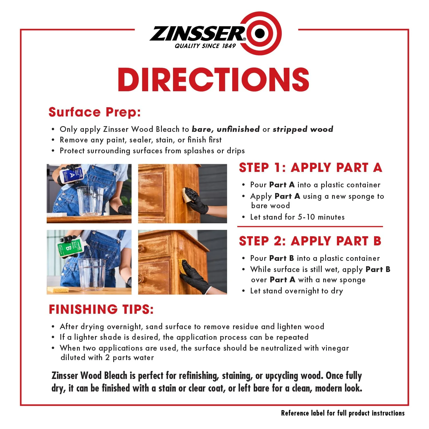Zinsser Wood Bleach Kit | Lighten Furniture, Floors, Cabinets, Trim | Removes Red Tone | 2-Step Brightening System | 2-Step 8 fl. oz. Kit (16 fl. oz. Total) - Image 5