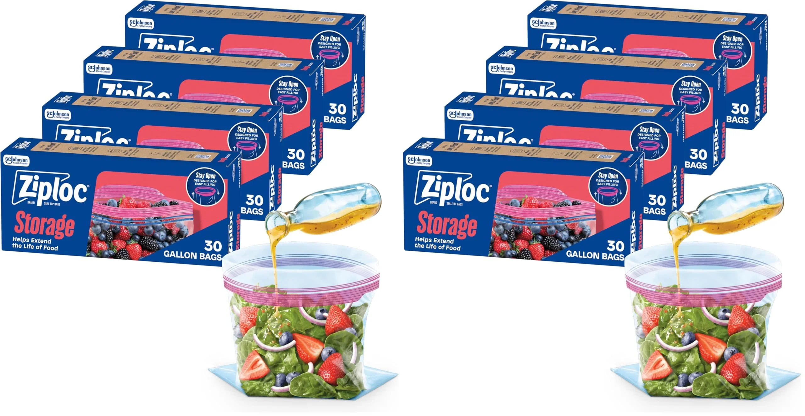 Ziploc Gallon Food Storage Bags, 120ct Total, Stand-Up Bottom, Easy to Fill (Pack of 2)