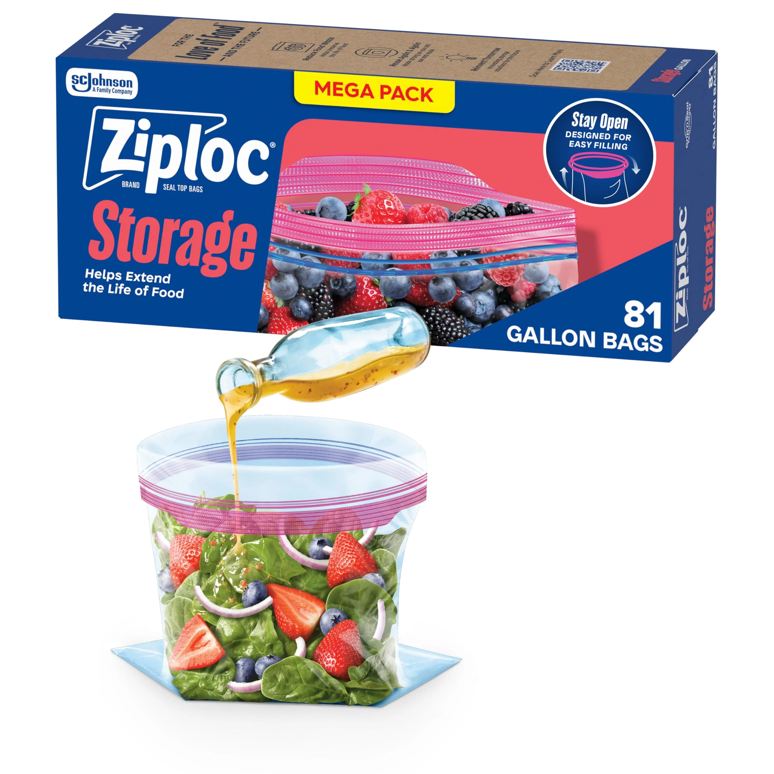 Ziploc Gallon Food Storage Bags, Stand-Up Bottom, Easy to Fill, 81 Count (Packaging May Vary) - Image 14