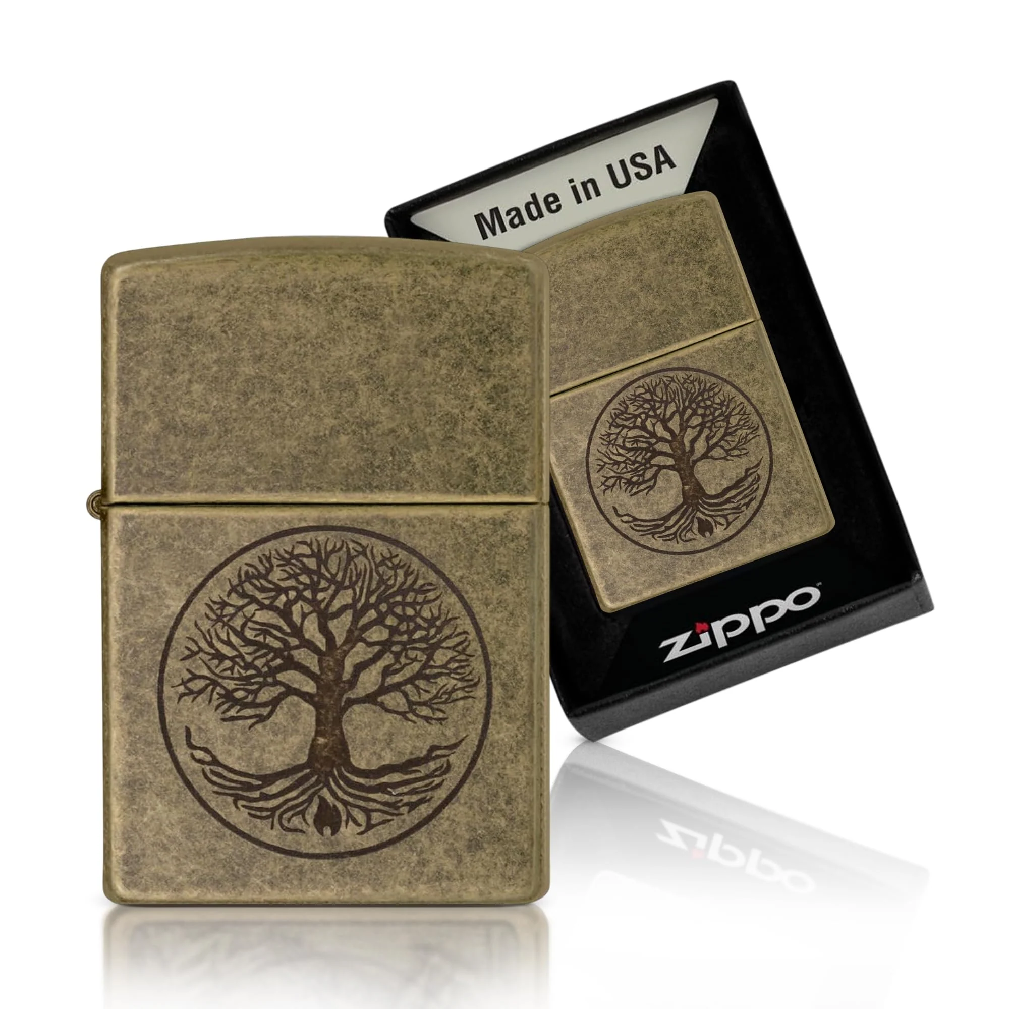 Zippo Tree of Life Pocket Lighter - Refillable Flip-Top Windproof Lighters - Spiritual and Symbolic Design Pocket Lighters - Luxury Metal Lighter Made in USA