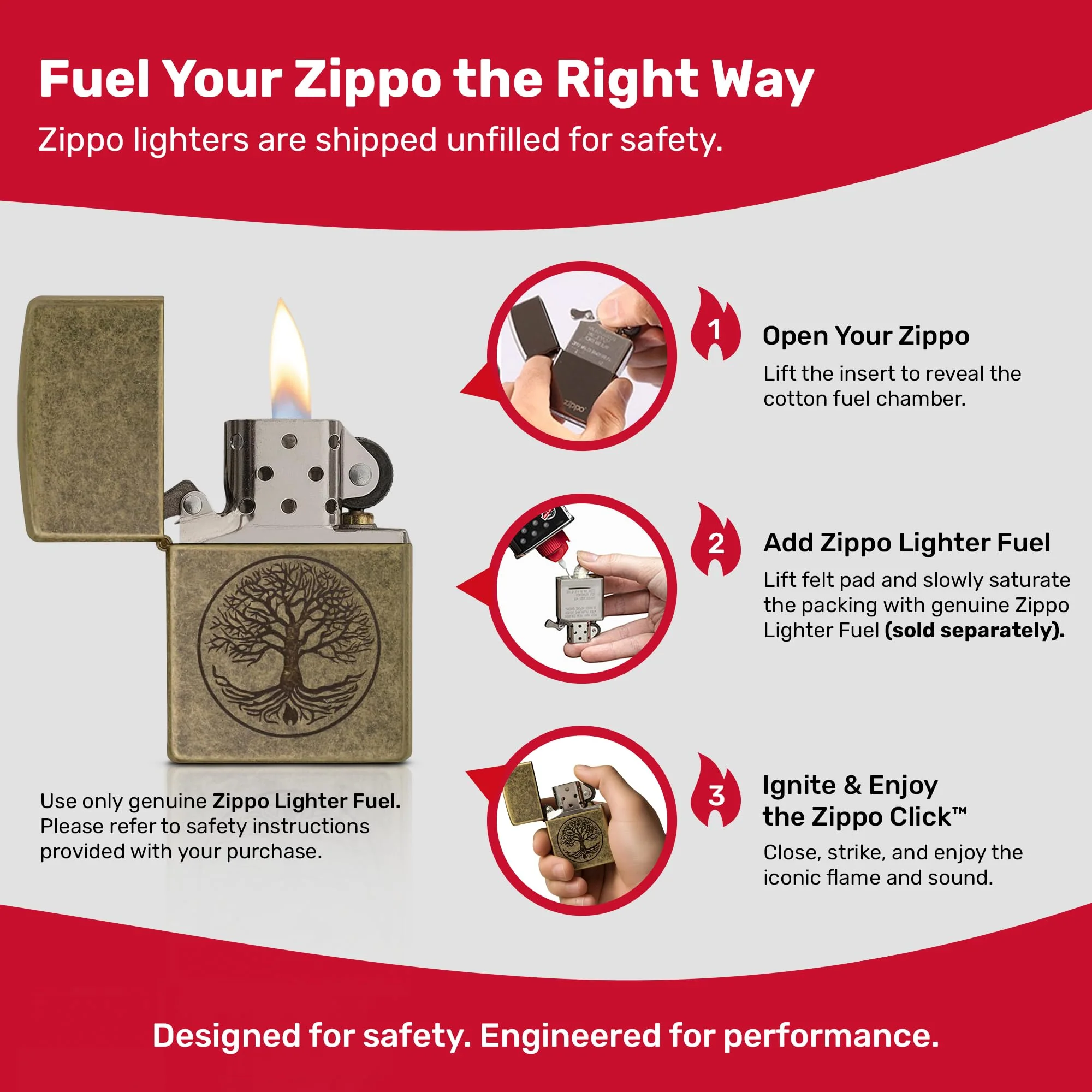 Zippo Tree of Life Pocket Lighter - Refillable Flip-Top Windproof Lighters - Spiritual and Symbolic Design Pocket Lighters - Luxury Metal Lighter Made in USA - Image 2