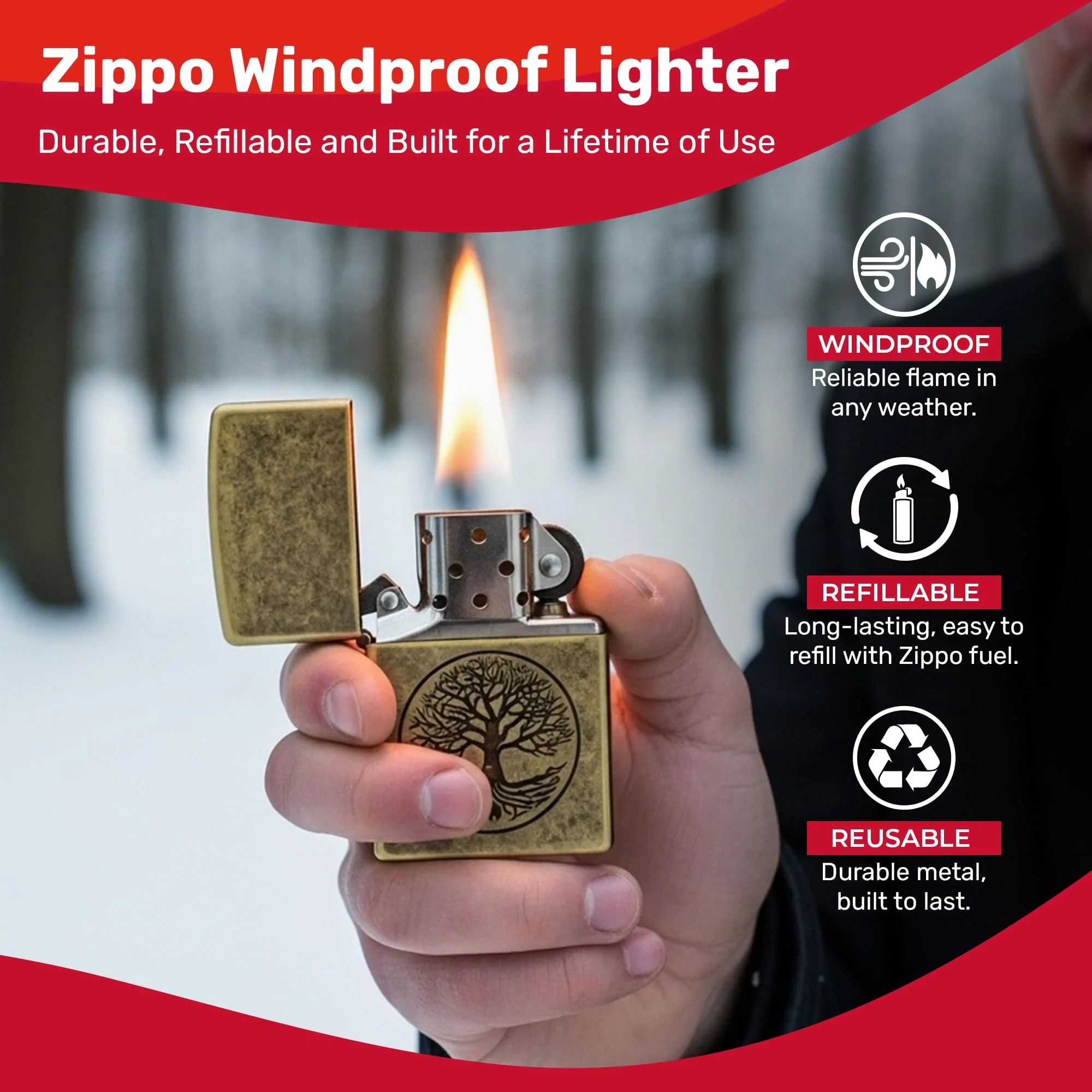 Zippo Tree of Life Pocket Lighter - Refillable Flip-Top Windproof Lighters - Spiritual and Symbolic Design Pocket Lighters - Luxury Metal Lighter Made in USA - Image 8