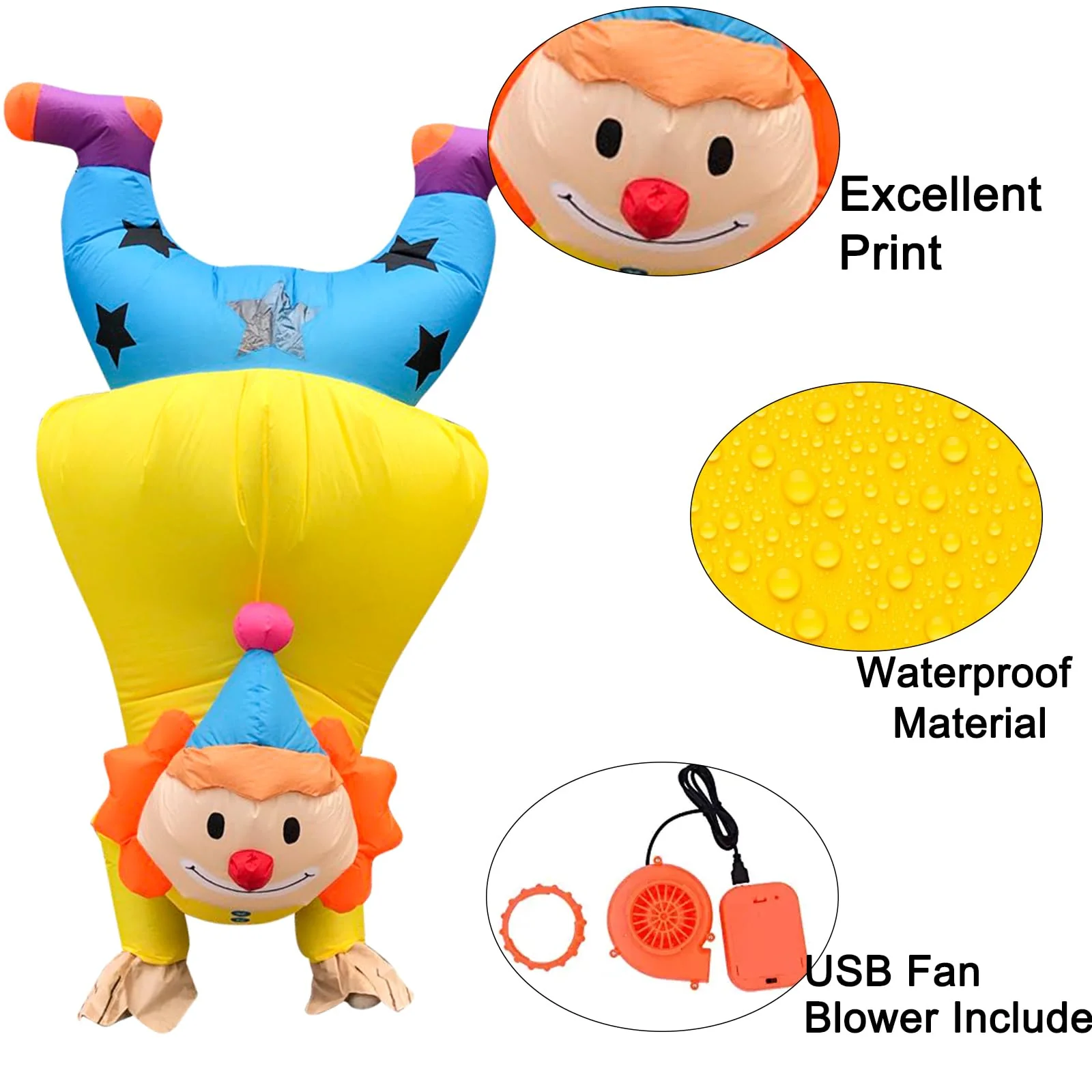 ZISUEX Clown Inflatable Costume Clown Blow Up Suit Party Game Halloween Yellow Clown Costume Cosplay Fancy Party Costume Christmas Xmas Jumpsuit - Image 6