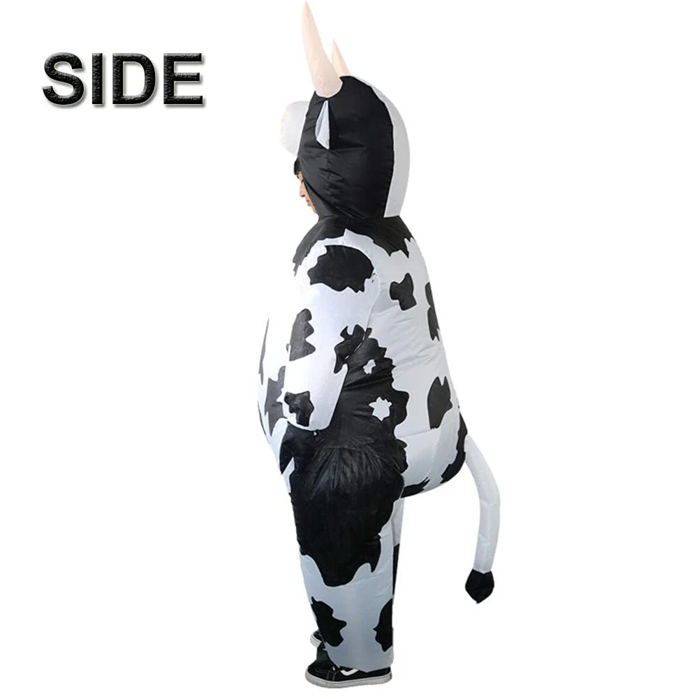 ZISUEX Inflatable Cow Costume Adult Cow Blow Up Suit Halloween Costume Jumpsuit Fancy Party Christmas Inflatable Suit (White, L:4.9ft to 6.2ft) - Image 3