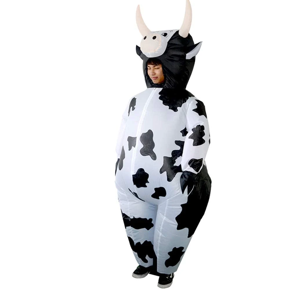 ZISUEX Inflatable Cow Costume Adult Cow Blow Up Suit Halloween Costume Jumpsuit Fancy Party Christmas Inflatable Suit (White, L:4.9ft to 6.2ft) - Image 5