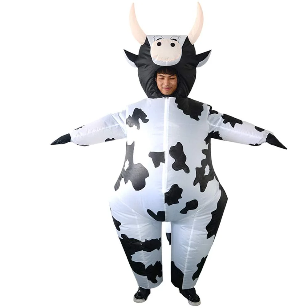 ZISUEX Inflatable Cow Costume Adult Cow Blow Up Suit Halloween Costume Jumpsuit Fancy Party Christmas Inflatable Suit (White, L:4.9ft to 6.2ft) - Image 6