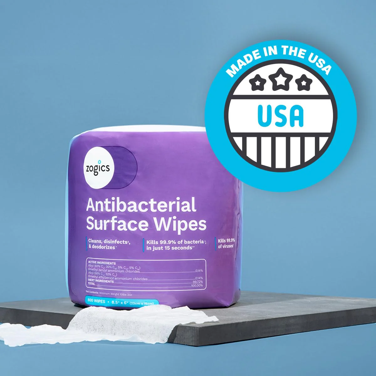 Zogics Antibacterial Wipes – Disinfecting Wipes for Sanitizing and Cleaning Surfaces and Equipment, EPA Registered Antibacterial Cleaning Wipes (3,200 Count – 4 Rolls of 800 Wipes) - Image 5