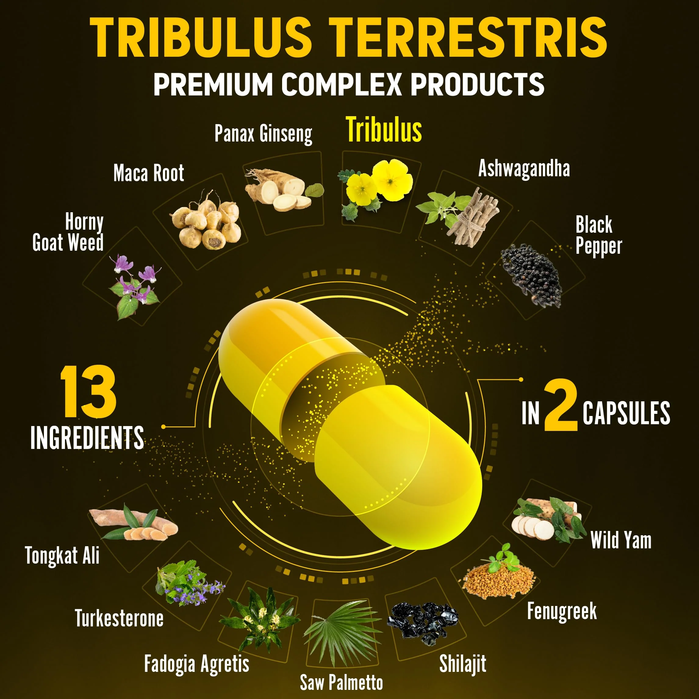 Zolotus 13in1 Tribulus Terrestris Capsules with Maca, Horny Goat Weed, Panax Ginseng, Saw Palmetto, Tongkat Ali, Shilajit & More - Energy, Stamina Supplement for Men & Women - 120 Counts - Image 6