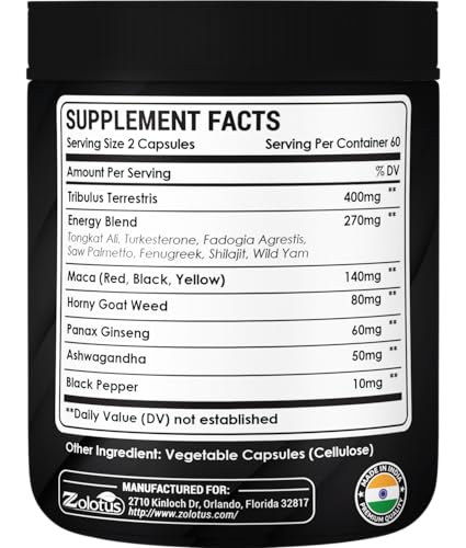 Zolotus 13in1 Tribulus Terrestris Capsules with Maca, Horny Goat Weed, Panax Ginseng, Saw Palmetto, Tongkat Ali, Shilajit & More - Energy, Stamina Supplement for Men & Women - 120 Counts - Image 9