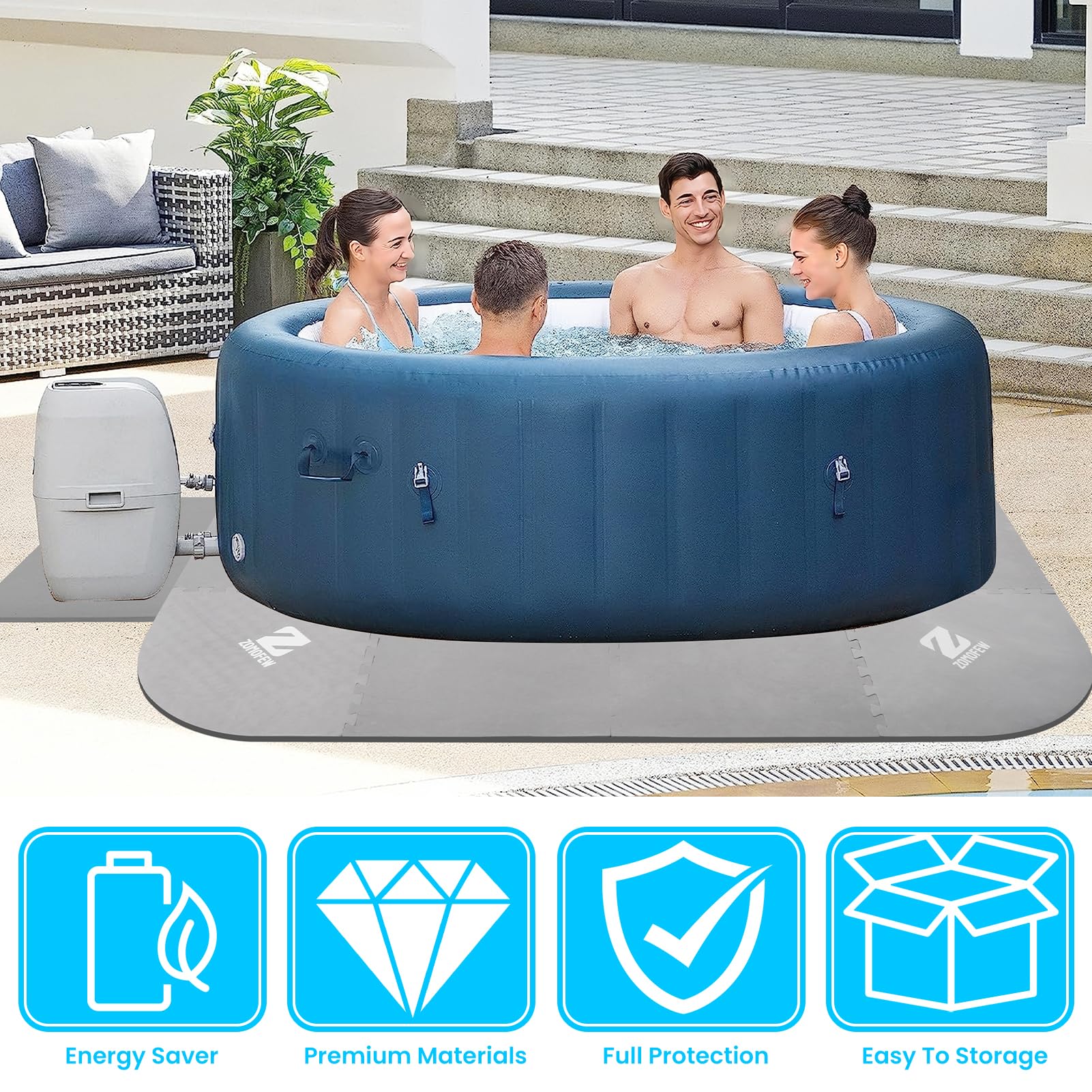 ZOMOFEW 1/2" Thickness 85IN Hot Tub Mat for Inflatable Tub,Hot Tub Pad Foundation, Upgraded Thickened Eva Foam Padding for Outdoor Hot Tubs (Square-Shaped) - Image 3