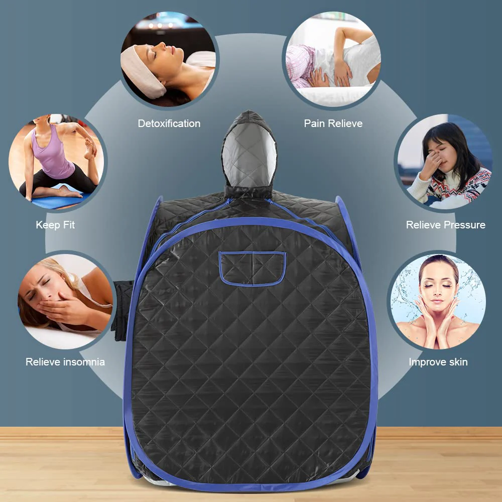 ZONEMEL Portable Steam Sauna, Full Body Home Sauna Spa, 1 Person or 2 Person Share Saunas, 2L Steam Generator with Remote Control (Black, L 33.5”x W 32.3”x H 41.7”) - Image 5