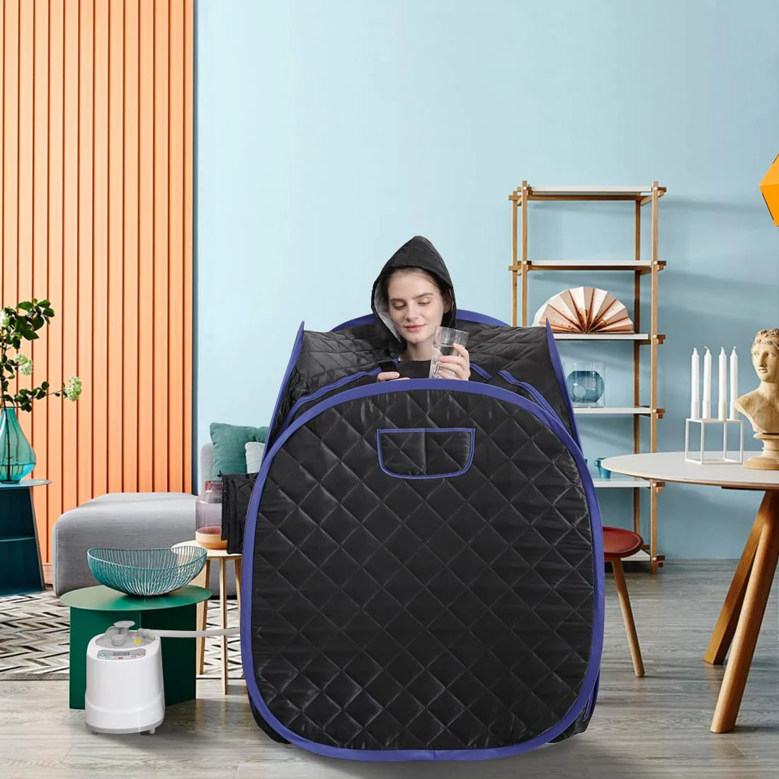ZONEMEL Portable Steam Sauna, Full Body Home Sauna Spa, 1 Person or 2 Person Share Saunas, 2L Steam Generator with Remote Control (Black, L 33.5”x W 32.3”x H 41.7”) - Image 6