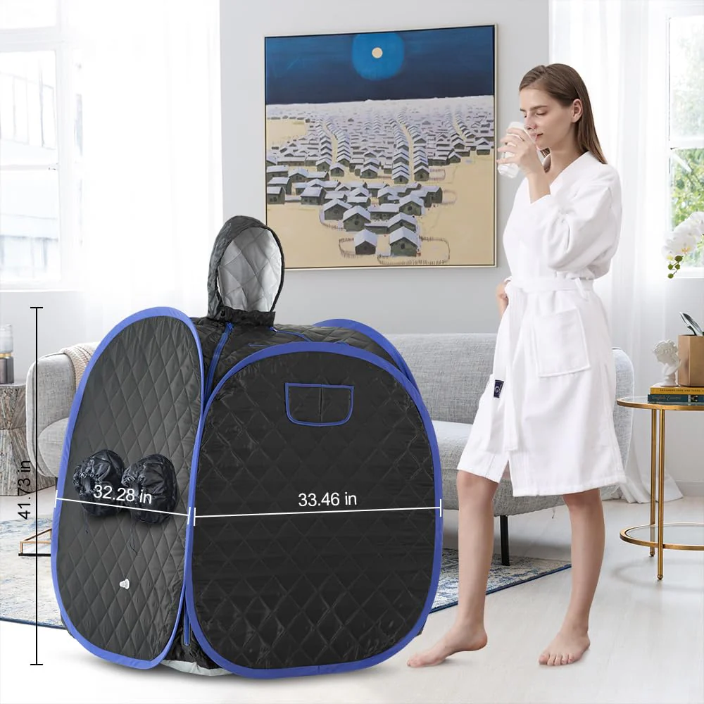 ZONEMEL Portable Steam Sauna, Full Body Home Sauna Spa, 1 Person or 2 Person Share Saunas, 2L Steam Generator with Remote Control (Black, L 33.5”x W 32.3”x H 41.7”) - Image 7