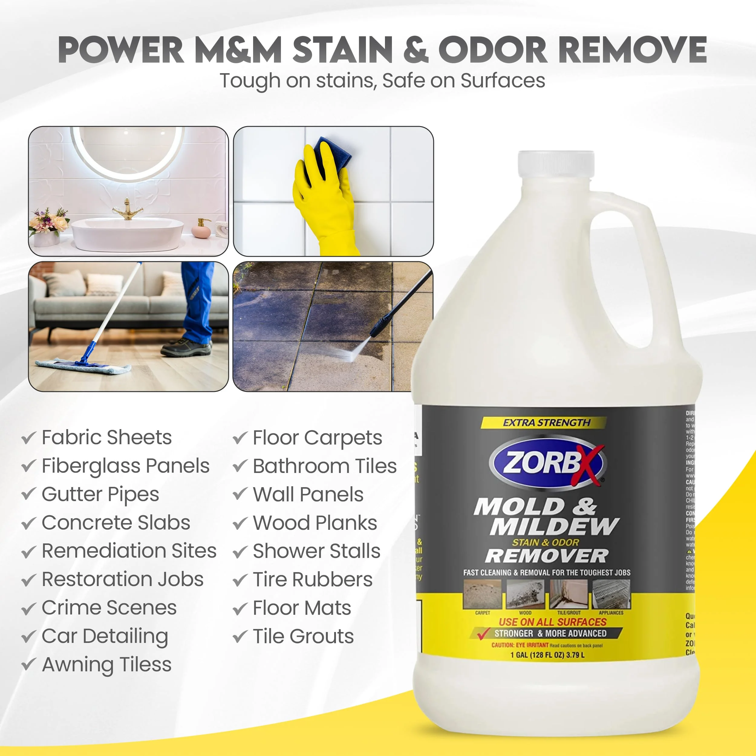 ZORBX Stain & Odor Remover & Cleaner Spray 128 FL Oz Refill – Scrub Free Formula - Bleach Free Stain & Smell Eliminator for Shower, Bathroom, Ceiling, Carpet, Cars, Walls & Wood - Image 8